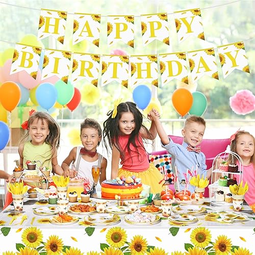 Miniatura 7 de Tinlade 172 piezas de suministros de decoración de fiesta de cumpleaños de girasol para 24 invitados con juego de vajilla de girasol, incluye plato,