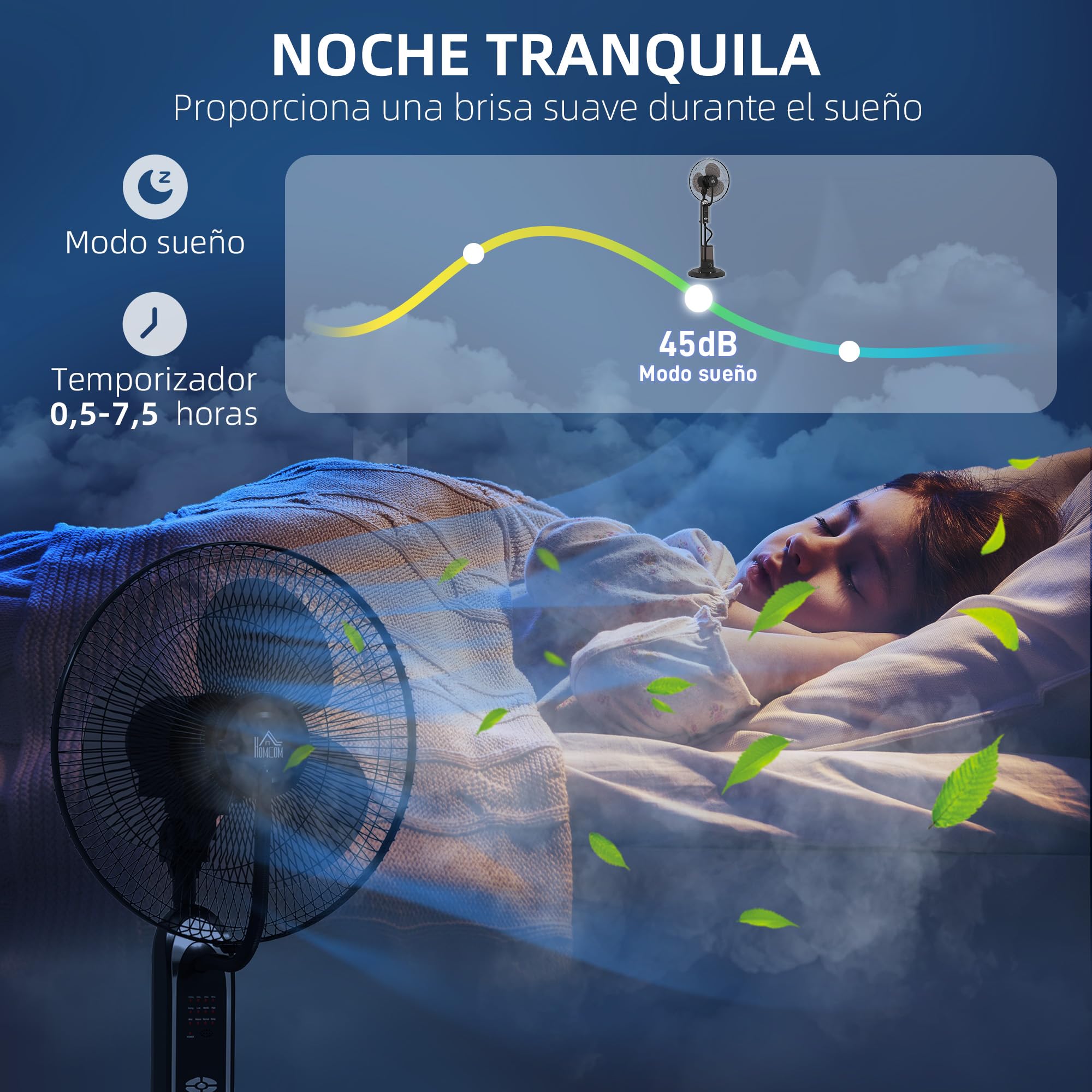 HOMCOM Ventilador Nebulizador de Agua 75 W con Mando a Distancia Ventilador de Pie Oscilante Temporizador Tanque 3,2L 3 Velocidades 3 Aspas y Pantalla LED Ø44,5 cm Negro