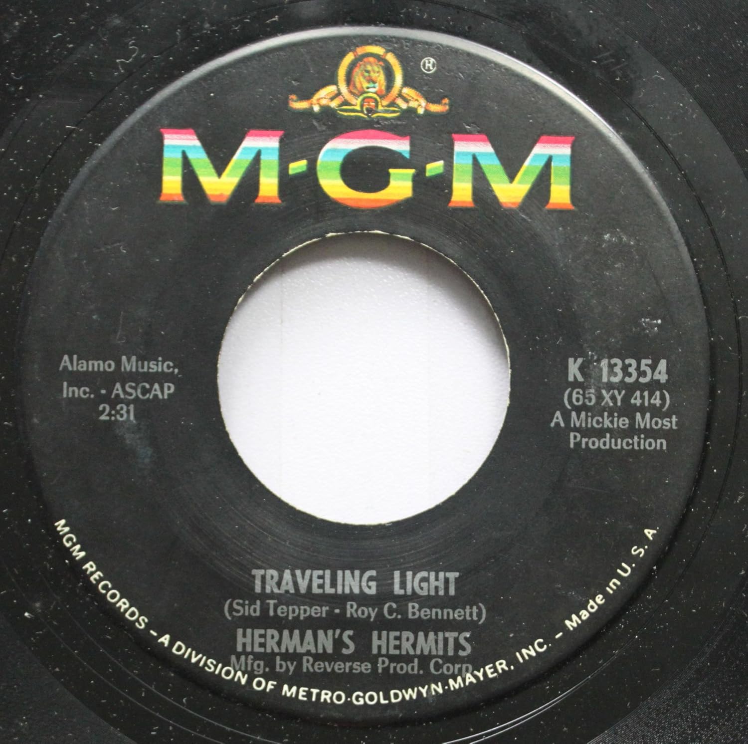 Herman's Hermits 45 RPM Traveling Light / Wonderful World Music