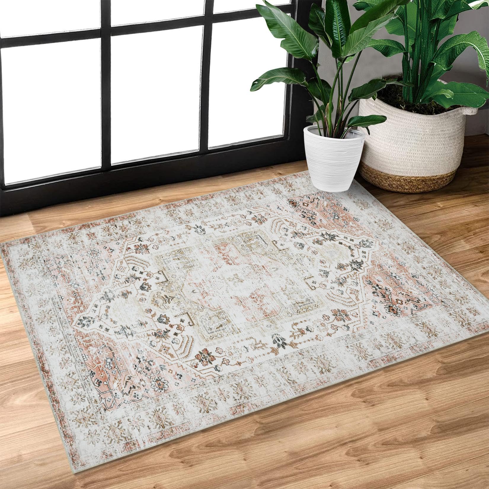 Tappeto 240x300cm Tappeto Vintage per Soggiorno, Tappeto Lavabile Tradizionale Anticato, Tappeto Retro Antiscivolo per Camera da Letto, Tappeto Morbido Grande per Sala da Pranzo, Taupe Multi