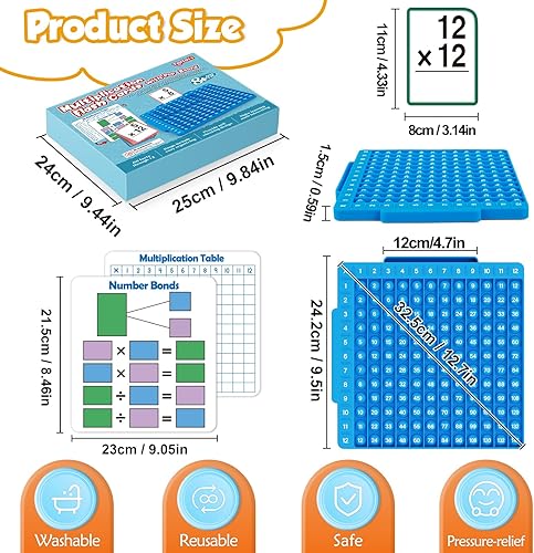 Miniatura 7 de Torlam Tarjetas flash de multiplicación + tablero de matemáticas, tarjetas flash de matemáticas manipulativas de matemáticas, juegos de matemáticas