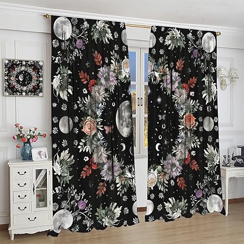 Miniatura 130 de Retro 70s Floral Blackout Window Curtains, Watercolor Flower Plant Rustic Modern Style Pattern Window Drapes, for Bedroom Living Room 42x45in 2