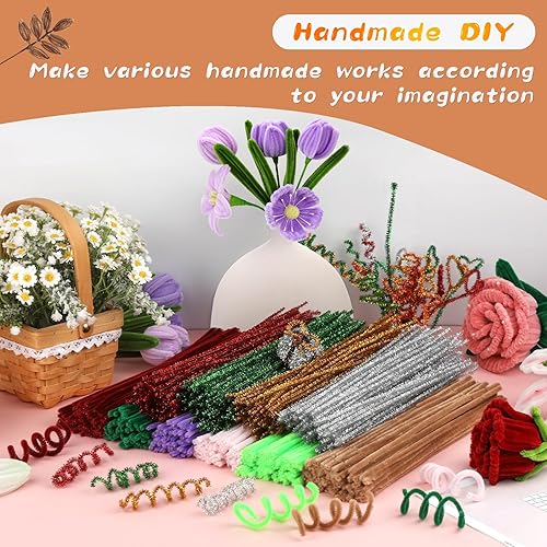 Vista 92 de 100 limpiapipas, limpiapipas para manualidades, creativos para hacer flores, tallos de chenilla, limpiadores de tuberías, flores, suministros