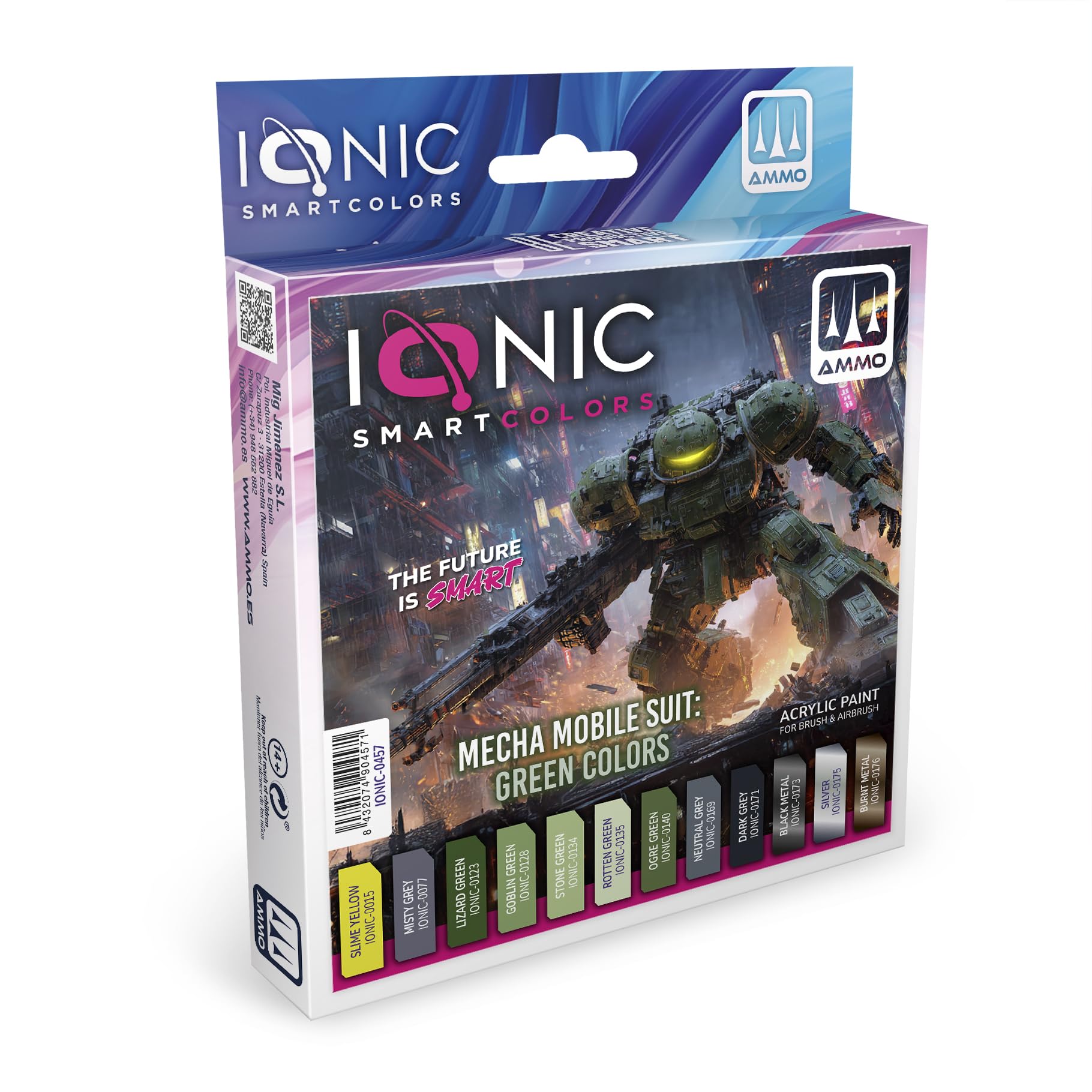 AMMO by Mig Jimenez Mecha Mobile Suit – Set Verdi, 12 Colori Essenziali 20 ml ogni Bottiglia, Terminazione Opaco, Da Usare con Pennello o Aerografo, Modello IONIC-0457