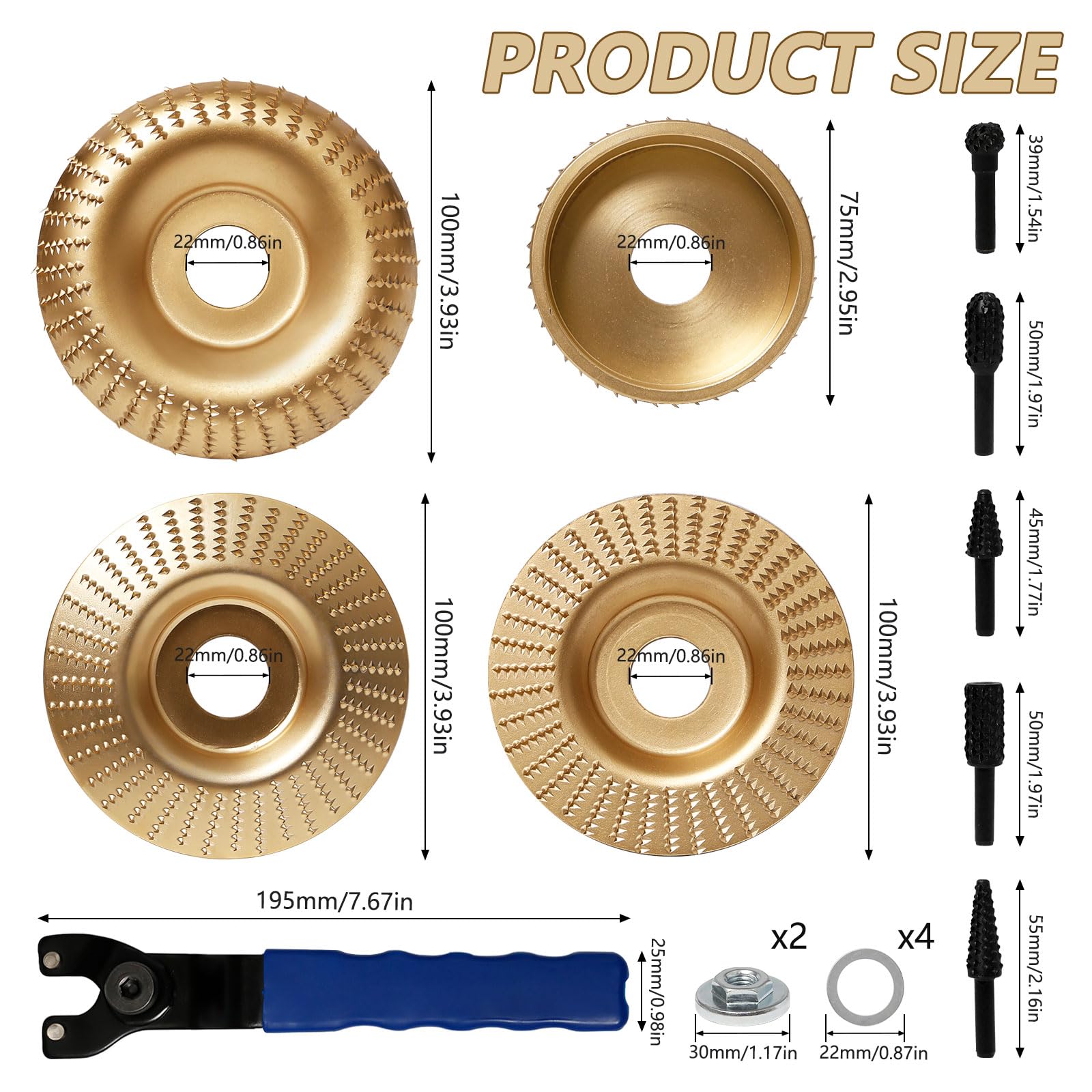 4 Piezas Disco Radial Madera Amoladora Muela Abrasiva, 100mm Disco Desbaste Madera Abrasivo con 5 Fresas Giratorias, DiáMetro Interior 22,2 mm para Smerigliatrice Angolare Tallar y Desbaste