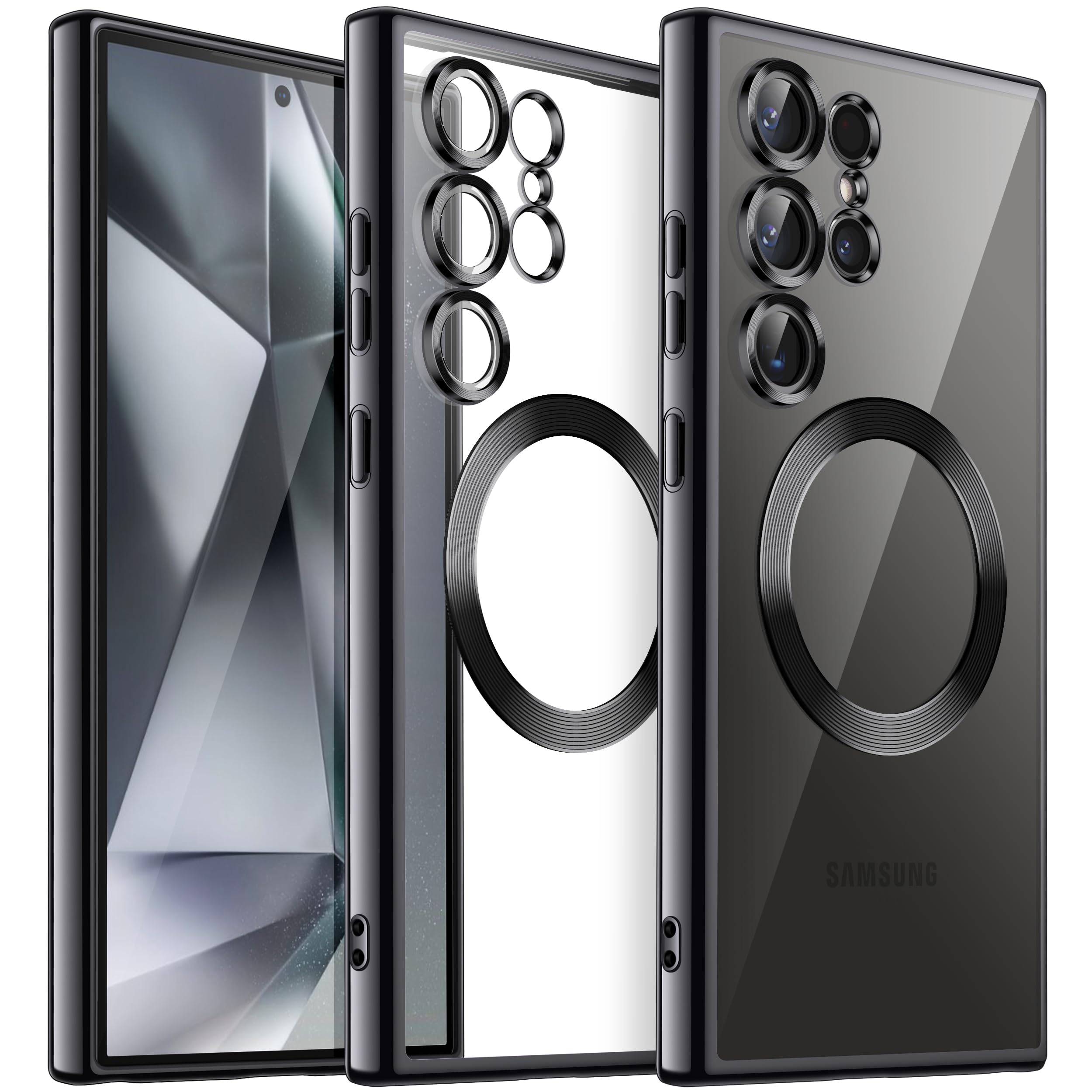 Soft Clear Case for Samsung Galaxy S24 Ultra 6.8-Inch, Camera Lens Full Protection, Compatible with MagSafe Wireless Charging, Shockproof Electroplated TPU Phone Cover (Titanium Black)