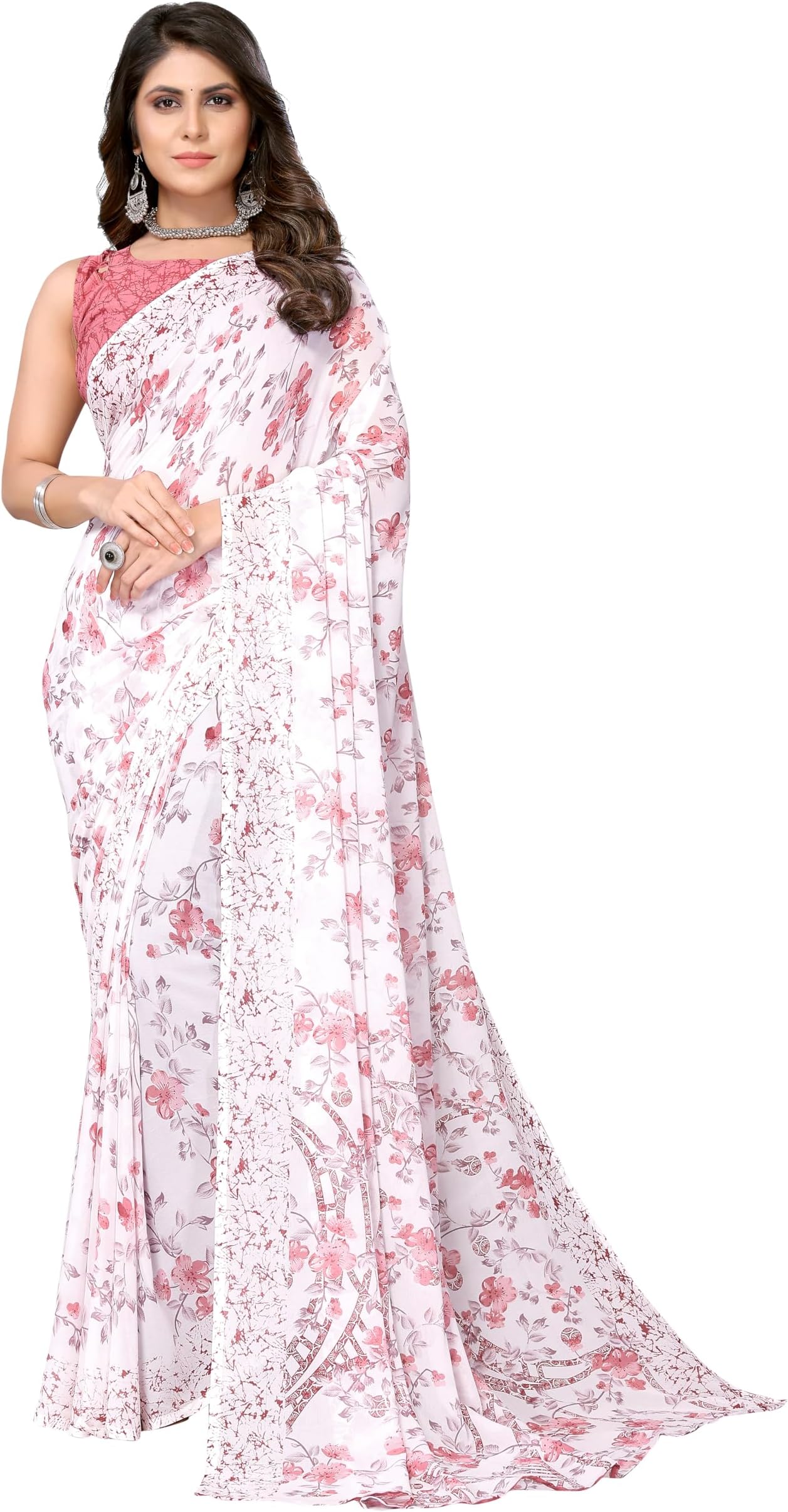 Yashika Women's Trendy Printed Georgette Color Saree with Blouse Material(AZ-YS-P1-KHUSHALI Yellow) (AZ-YS-P1-USHA-P