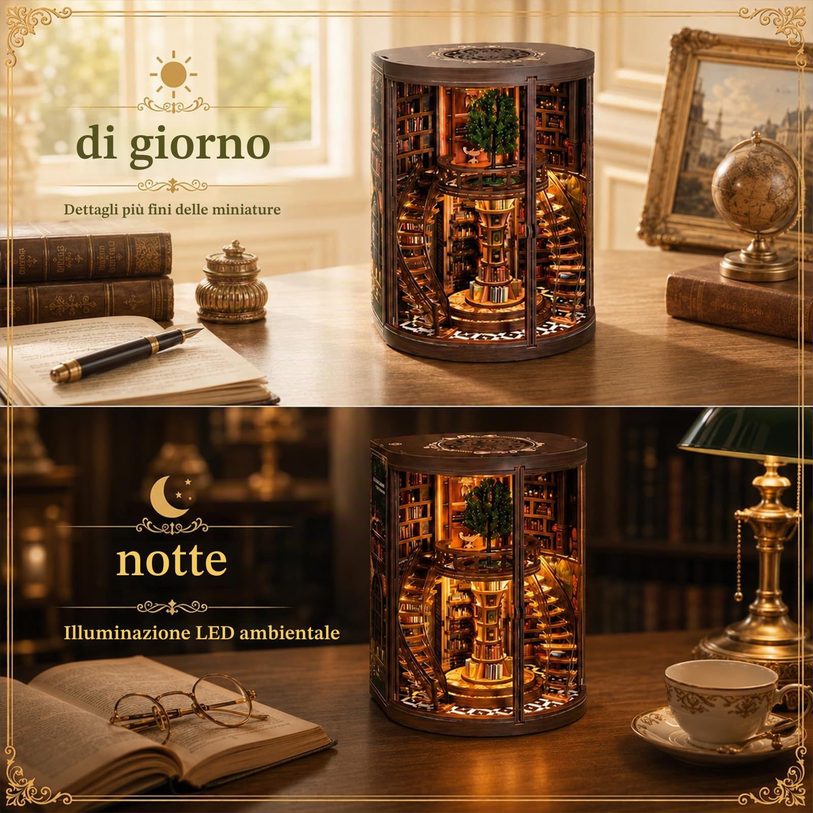 Kit per Angolo del Libro, 3D Fai da Te Miniatura Casa delle Bambole Booknook con Luce LED e Custodia Antipolvere, Supporto per Scaffale dei Libri, Regalo Creativo per Adolescenti e Adulti