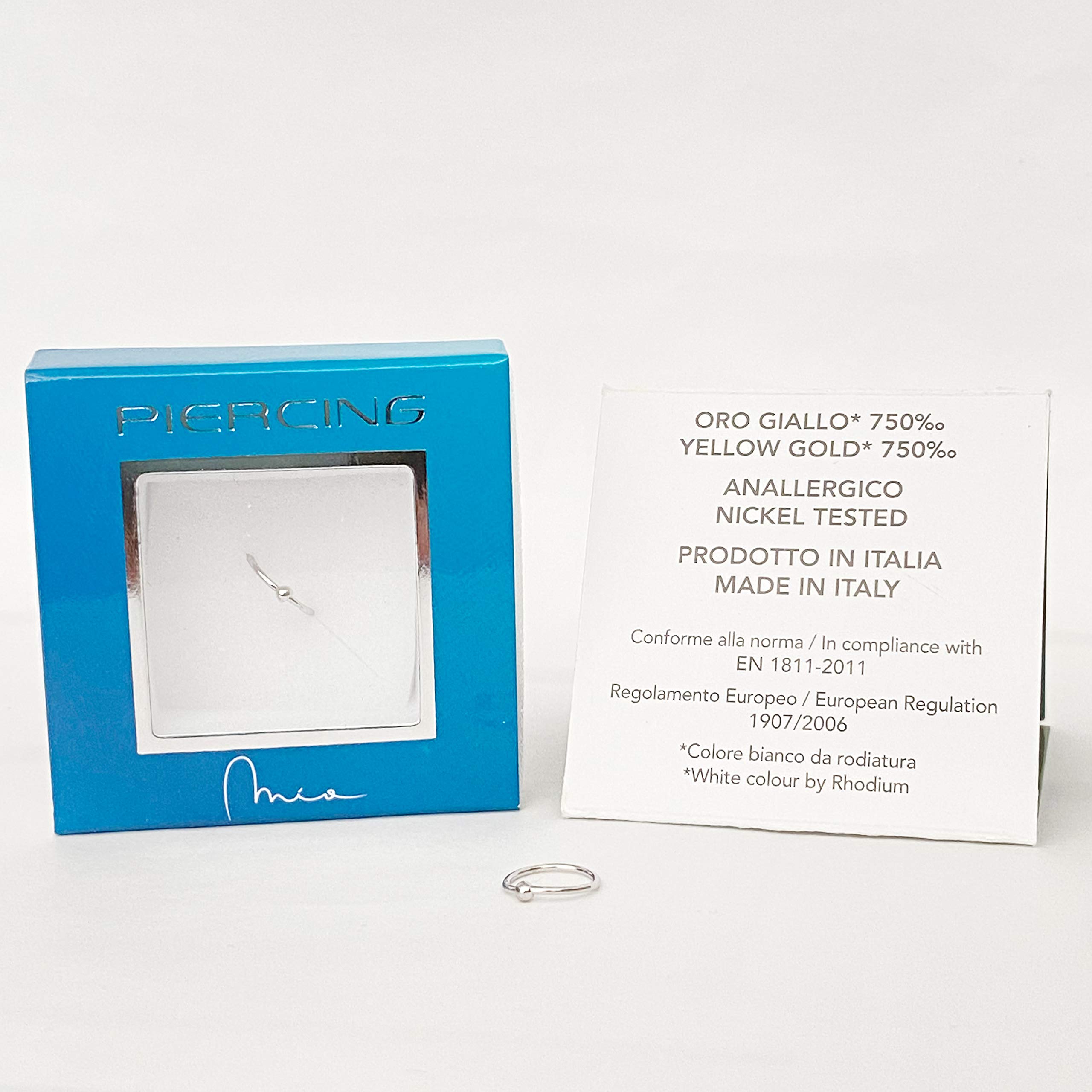 Mia Gioielli - Piercing Naso in Oro 18k (750) Bianco, Anellino Flex ø 8mm - Anallergico Unisex