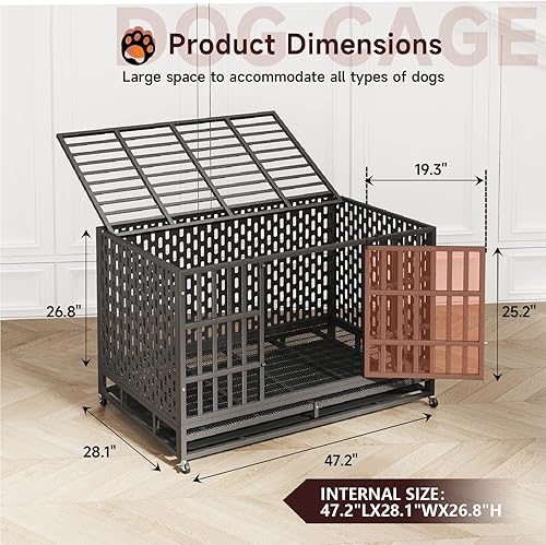 Miniatura 5 de Jaula de acero indestructible para perros de 4842 pulgadas, resistente a prueba de escape, jaula de alta ansiedad para interiores de doble puerta,