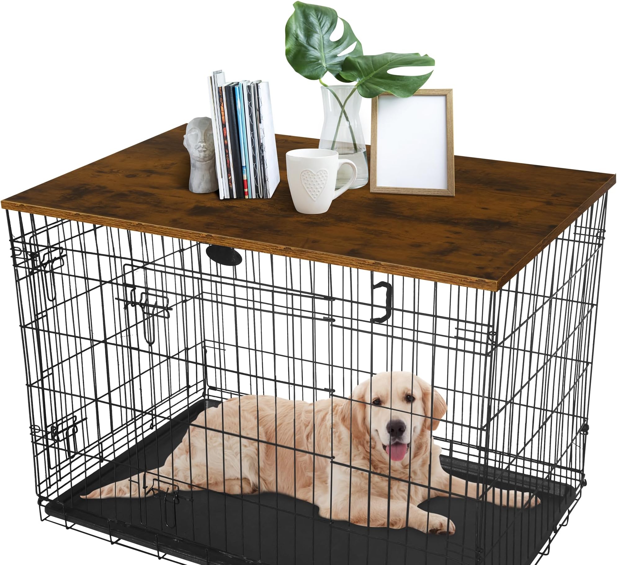 Deblue Dog Crate Topper Wood, Rustic Style Crate Table