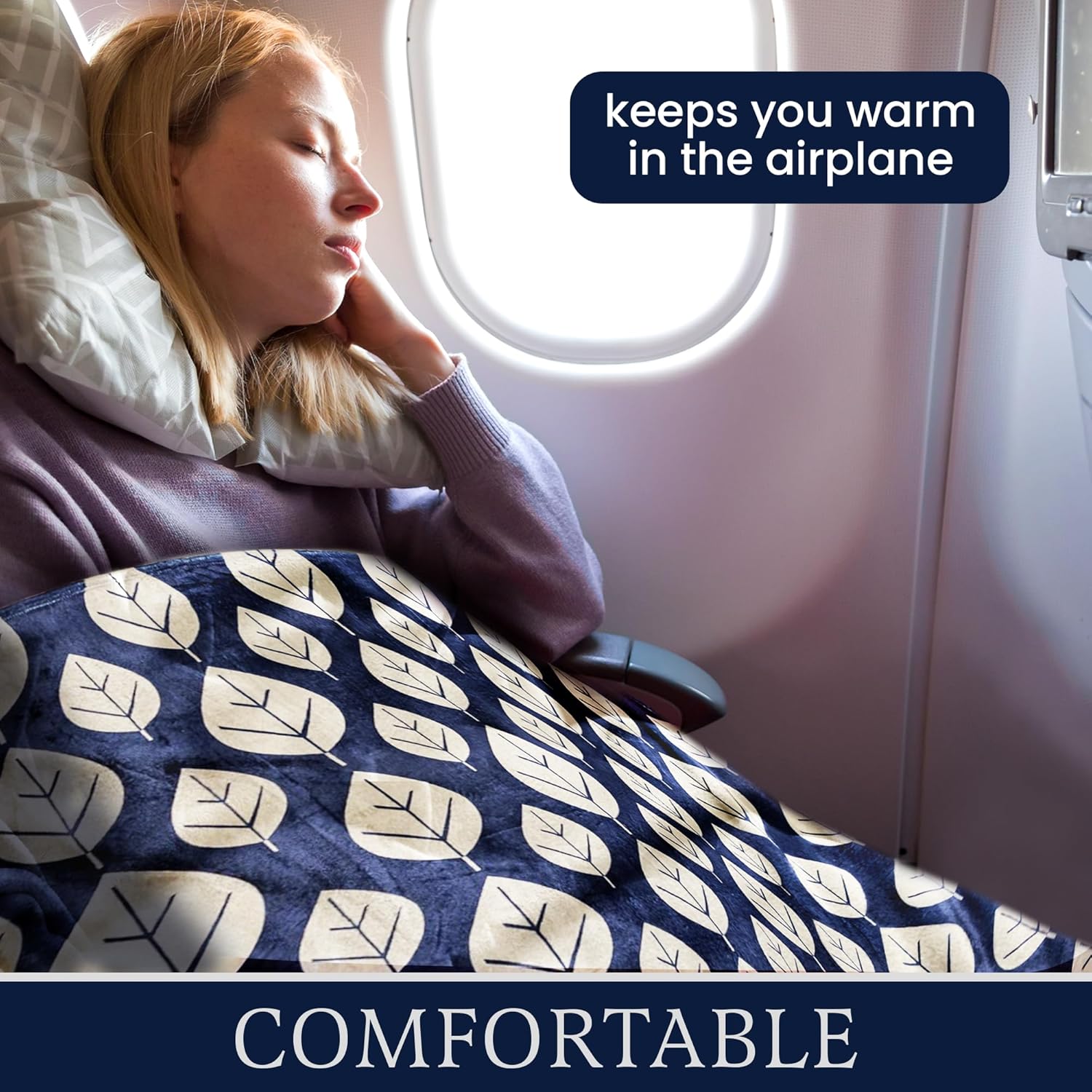 3Pcs Travel Blanket, Camping Blanket Comes with a Cable Organizer, Eye mask, Travel Blankets, Airplane Blanket, Travel Blanket Airplane Compact with Bag, Blanket for car, Sofa, and Bed. - Image 3