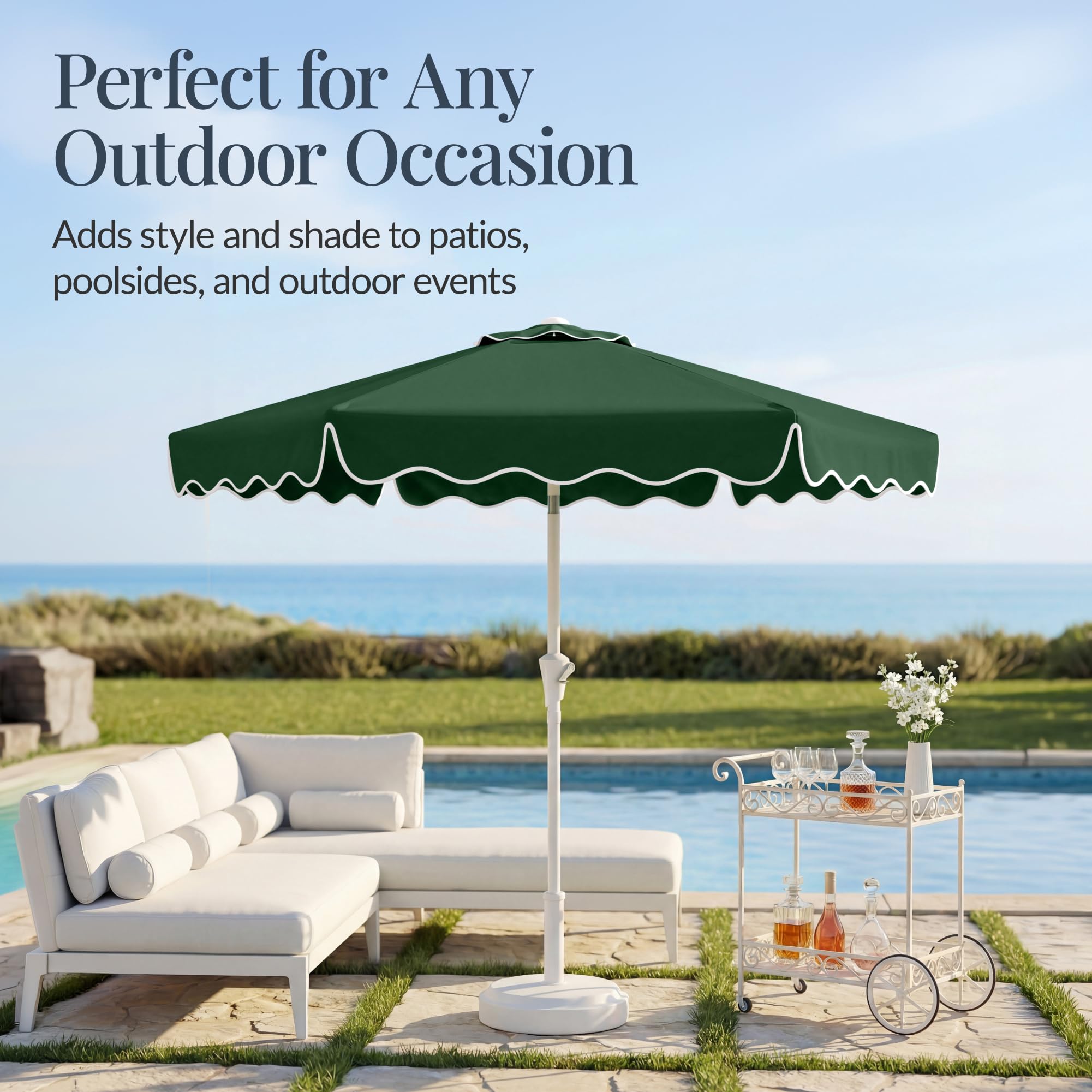 Best Choice Products 7.5ft Patio Market Umbrella with Wavy Trim, UV-Fade-Resistant 210g Canopy, Crank & Tilt, Wind Vent, Heavy-Duty Frame