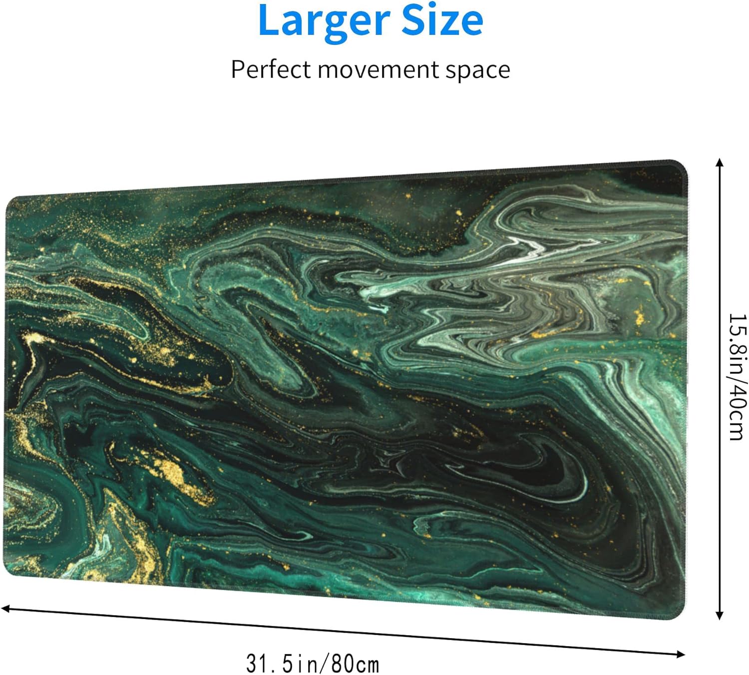 Desk Mat,Green Gold Liquid Marble Extended Gaming Mouse Pad for Office Work & Game,Computer Keyboard Mouse Mat Desk Non-Slip Rubber Base Large Mousepad with Stitched Edges, 31.5x15.7inch - Image 3