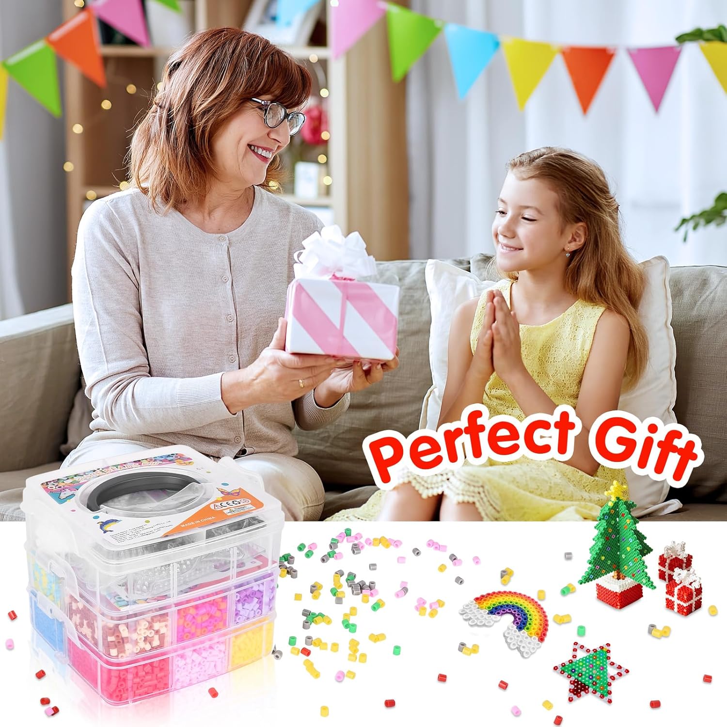 Fuse Beads Kit for Kids: 10000PC Melty Beads Set, 5MM Iron Melting Beads Craft Kit with 8 Pegboards,5 Ironing Paper and Accessories, Arts and Crafts Set Toys Gifts for Boys Girls Christmas Birthday - Image 8