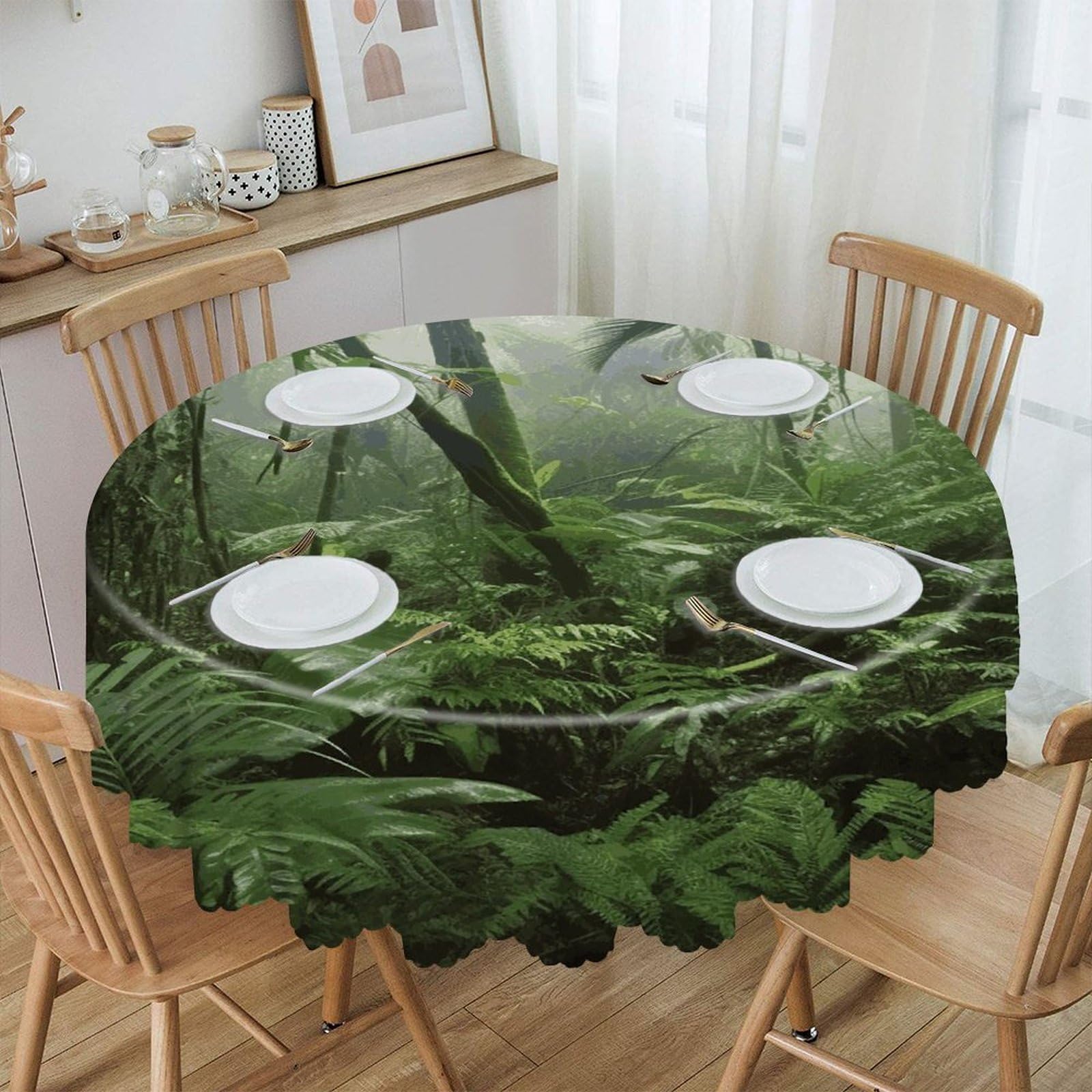 FekiLoot Tropical Rainforest Round Tablecloths 60 Inch Resistant Washable Polyester Table Cloth Style Decorative Circle Fabric Table Cover for Dining Kitchen Party Farmhouse Outdoor