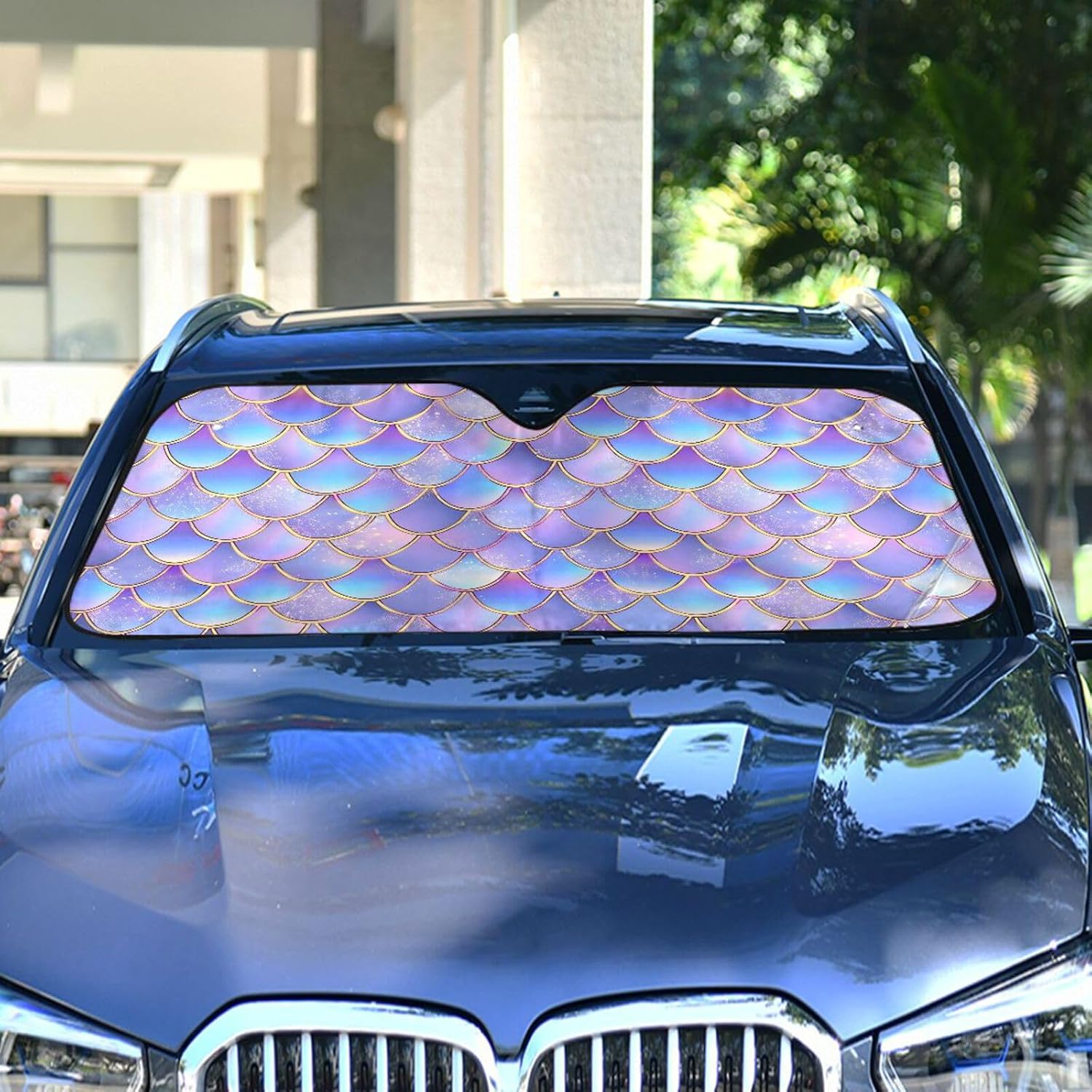 Car Windshield Sun Shade Iridescent Purple Mermaid Scale Foldable Car Front Windshield Sunshade Blocks UV Rays Sun Visor Heat Protection for Truck SUV to Keep Your Vehicle Cool,Large image 4