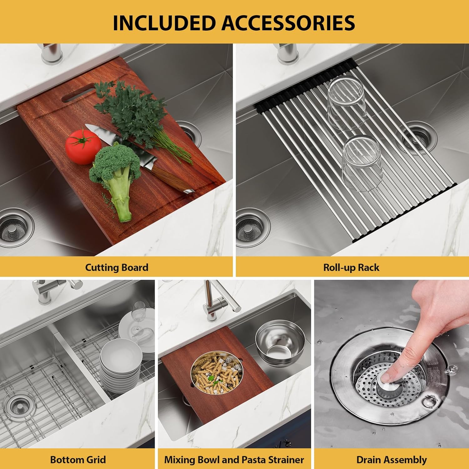 42 inch Undermount Kitchen Sink Double Bowl 50/50 Low Divide Workstation Large Kitchen Sink 16 Gauge Stainless Steel Under Counter Double bowl 42x19 sinks Basin with Mixing Bowl
