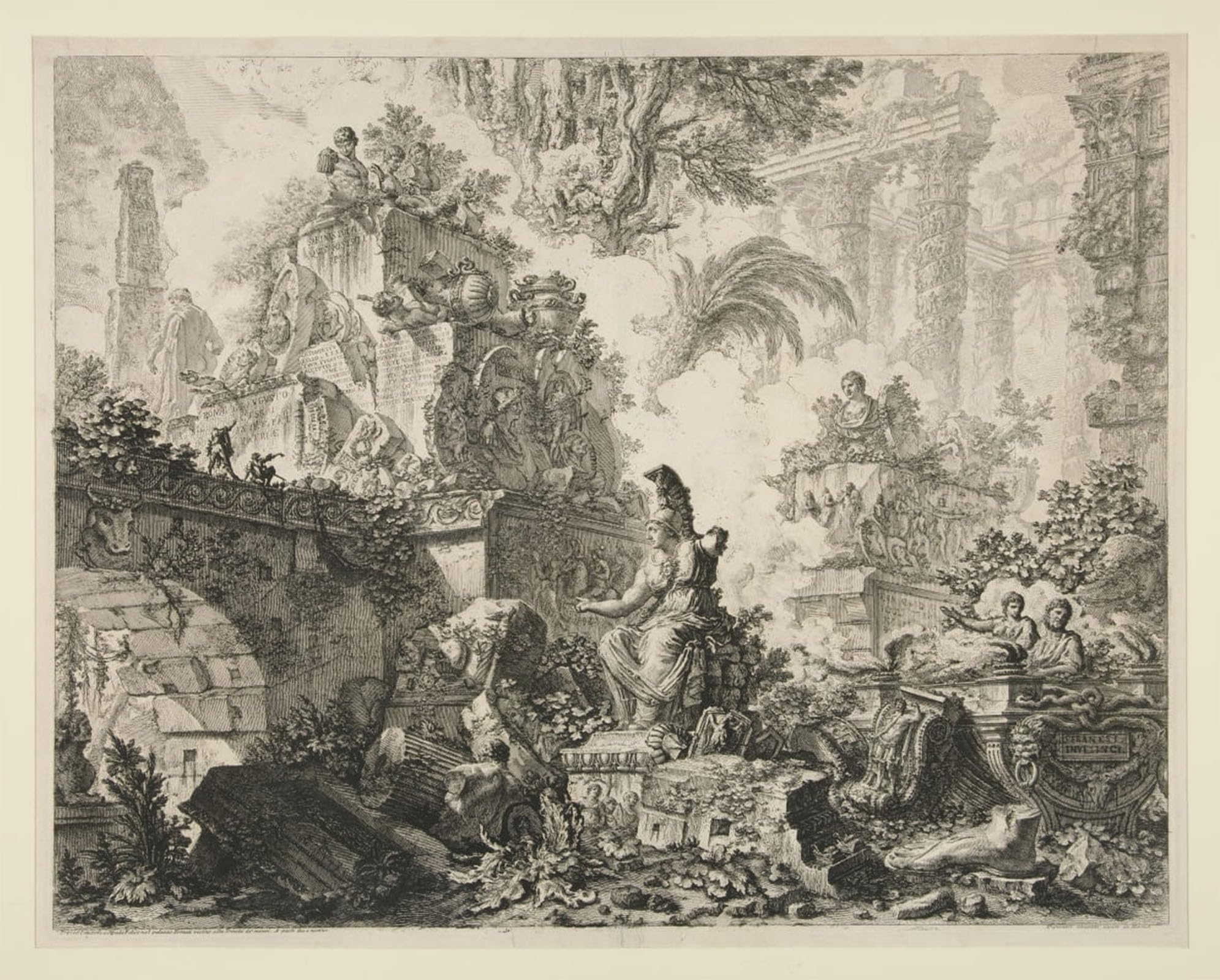 HRJUBWREE Famous Paintings Pictures Artwork Picture Vedute Di Roma Frontispiece with Statue of Minerva by Battista Piranesi Photo Wall Print for Office Decor 60x90cm