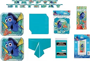 Unique Industries Inc Le Monde De Dory Nemo Fournitures De Decoration Pour Fete D Anniversaire Comprenant Assiettes Serviettes Nappe Banniere Happy Birthday Amazon Fr Cuisine Et Maison