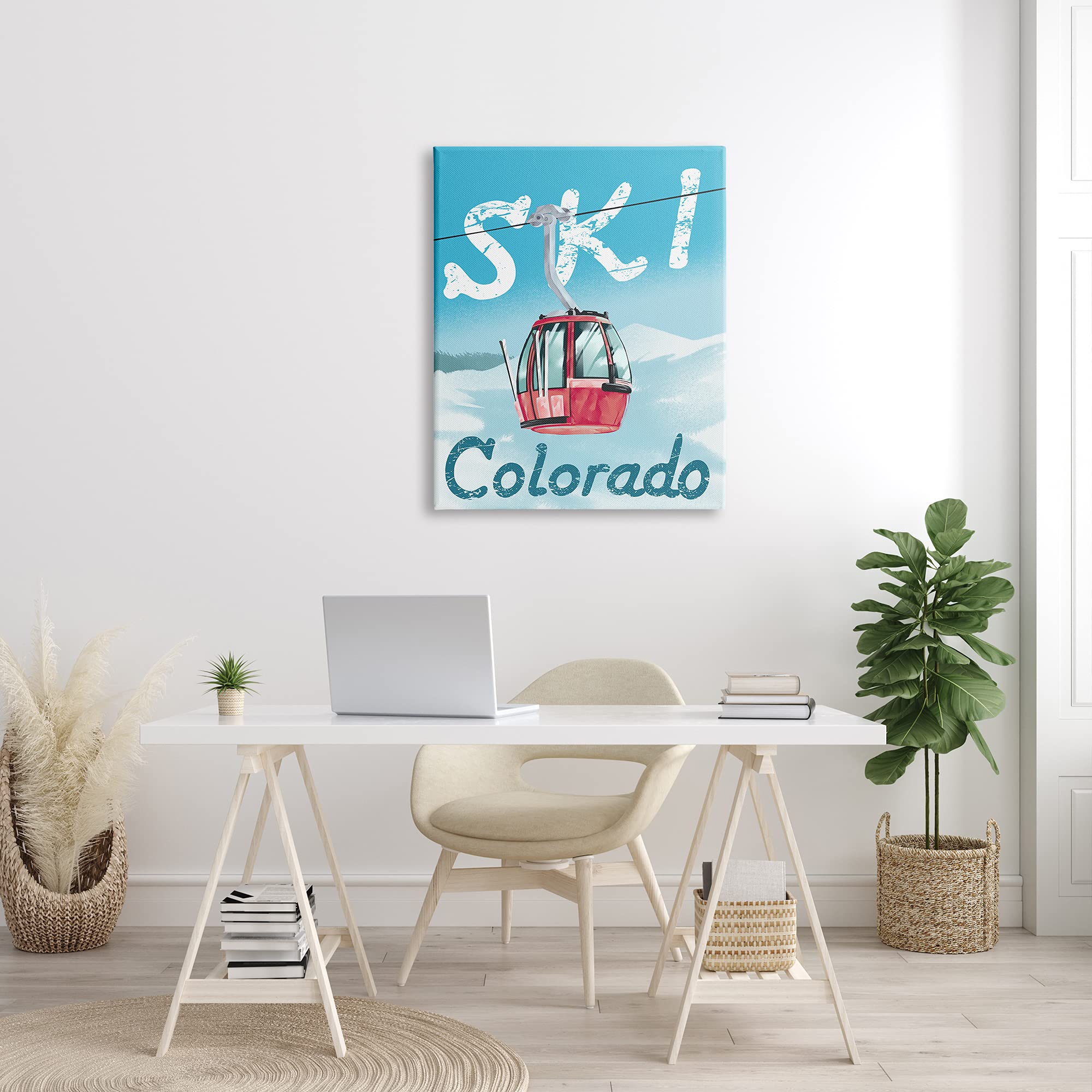 Stupell Industries Ski Colorado Winter Mountain Trolly Snowy Hill, Designed by Ziwei LI Canvas Wall Art, 30 x 40, Blue