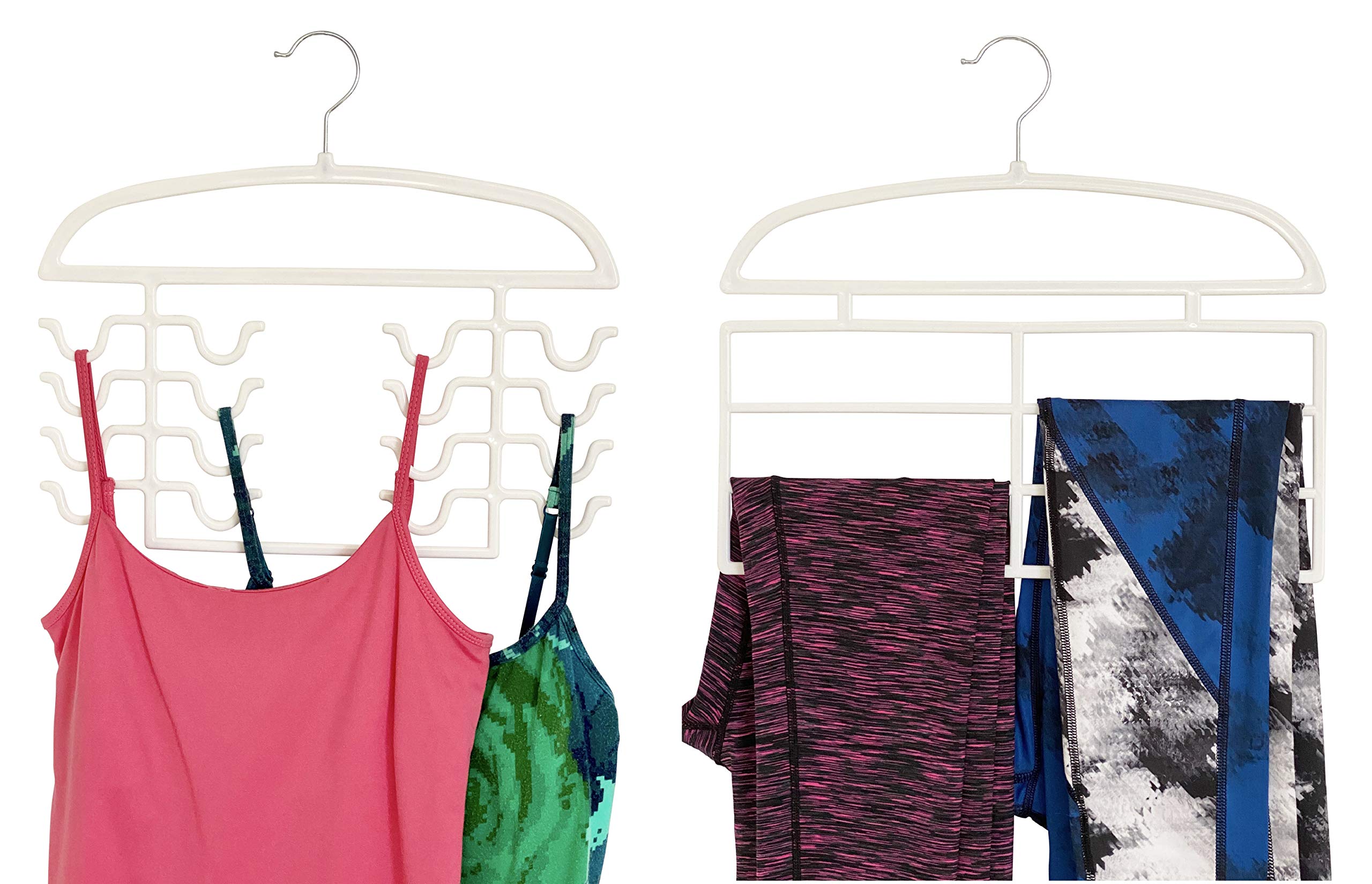 Plastic Tank Top and Pants Hanger Combo Pack, Multifunctional Space-Saving Closet Organizer, 2 Pack, USA Patented, White (9520) by DR. Organizer
