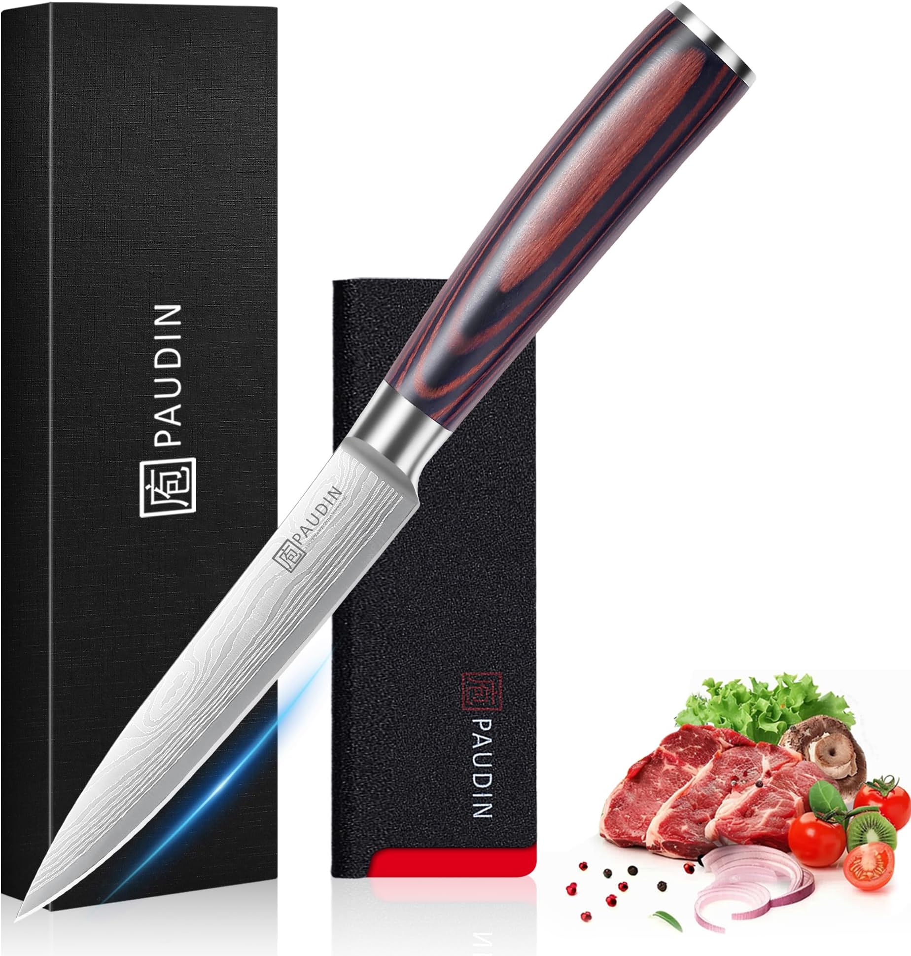 PAUDIN Professional Chef Paring Knife - 13 cm Ultra-sharp High-carbon Stainless Steel Blade, Ergonomic Wooden Handle for Fruits & Vegetables - Ideal for UAE Home Kitchens & Gifting (Elegant Gift Box)