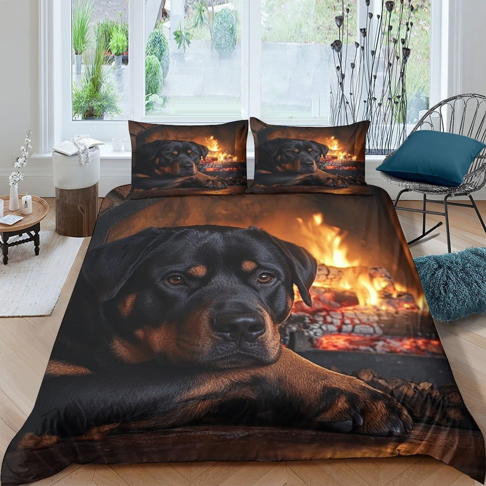 Ctjqhvkz Style-5 3D Printed Rottweiler Dog Fitted Sheet Microfiber Soft Fireplace Bed Cover For Bedroom Dorm Mattress Decor 115 Single（135X200cm）