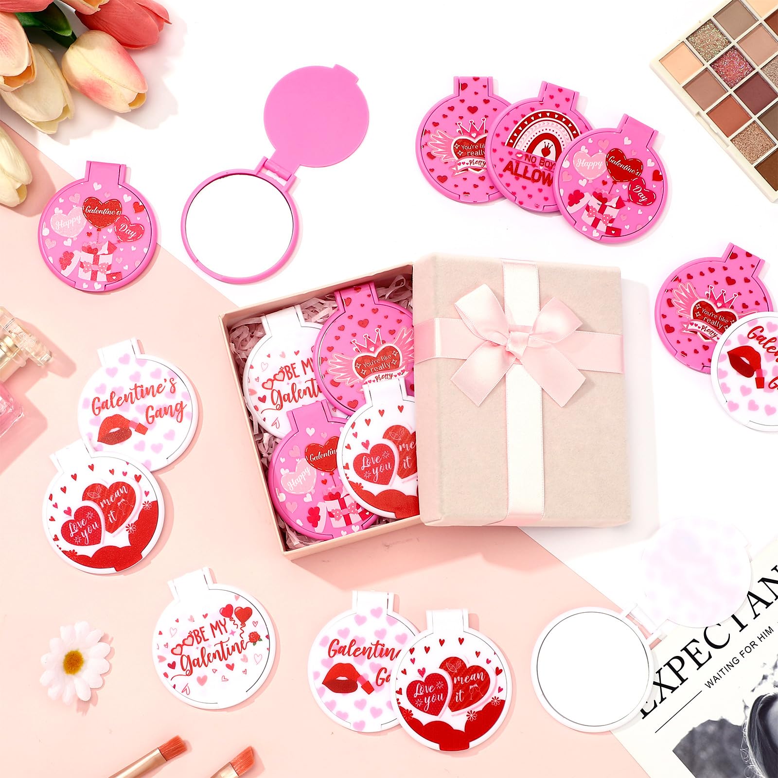 Namalu 36 espejos compactos rosados para el Día de Galentine, regalos a granel para mujeres, espejo de maquillaje portátil de bolsillo redondo, regalo para bolso, recuerdos de fiesta
