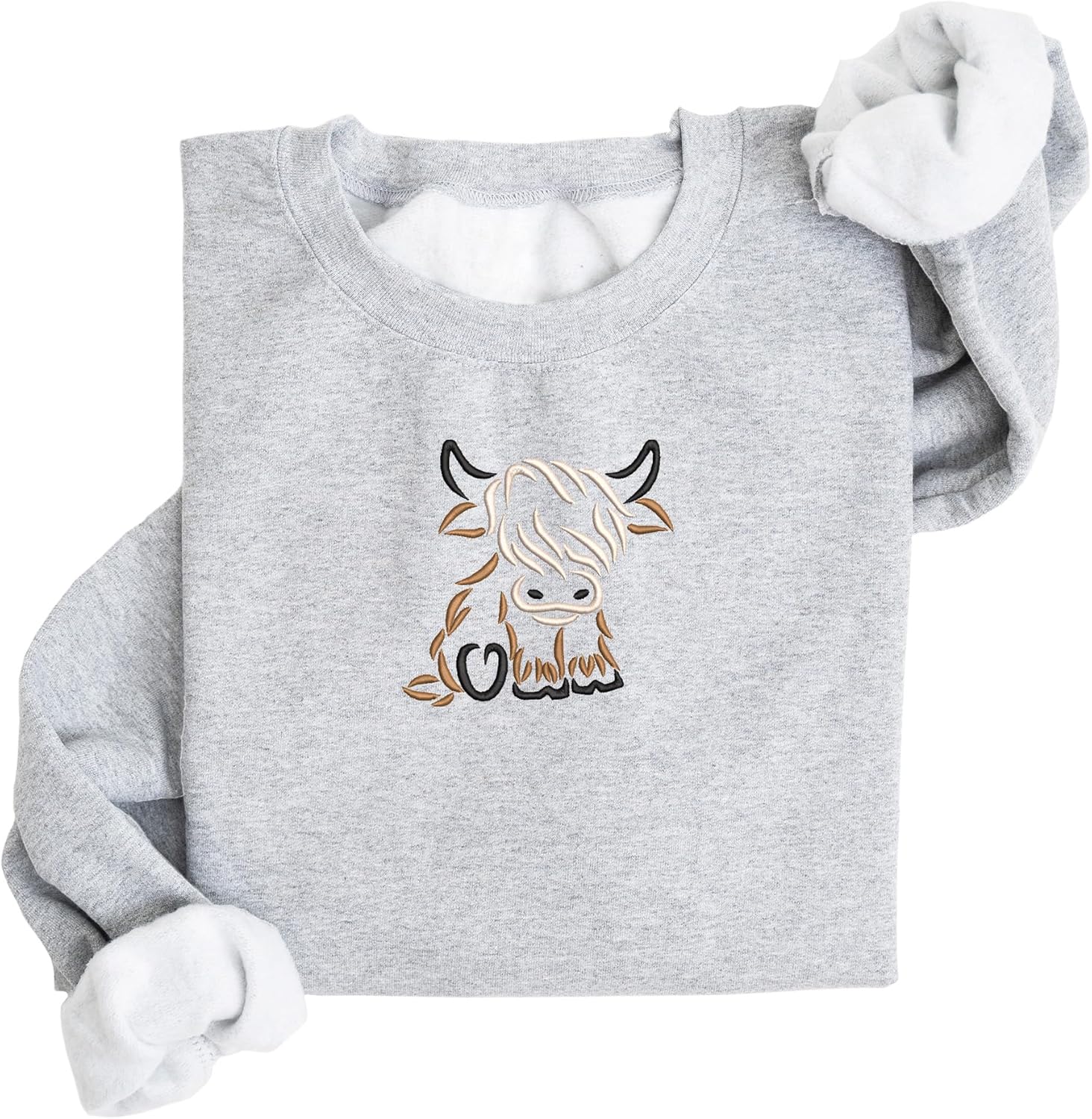Highland Cow Embroidered Sweatshirt | Fleece Lined Pullover | Western Cow | Cute Animal | Baby Cow | Stitched