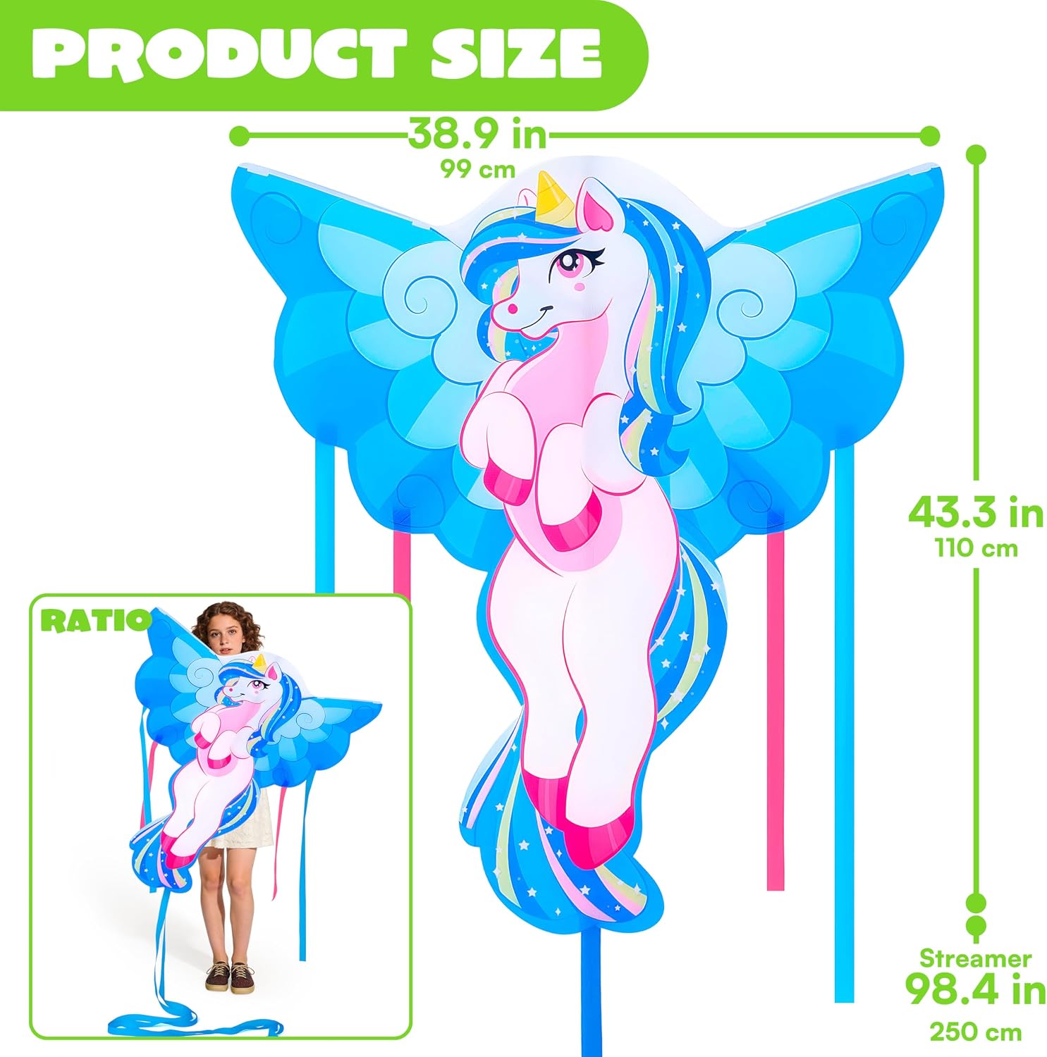JOYIN 43.3'' Unicorn Kite Easy to Fly for Kids and Adults, Large Beach Kite for Outdoor Games and Activities