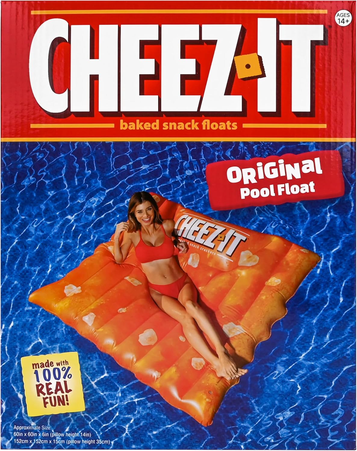 Giant Cheez-It Pool Float – Extra Large Inflatable Snack Shaped Floatie for Pool, Beach & Lake, Durable Vinyl, Over 4.5 Feet, Perfect for Lounging, Summer Parties, 4th of July Pool Party