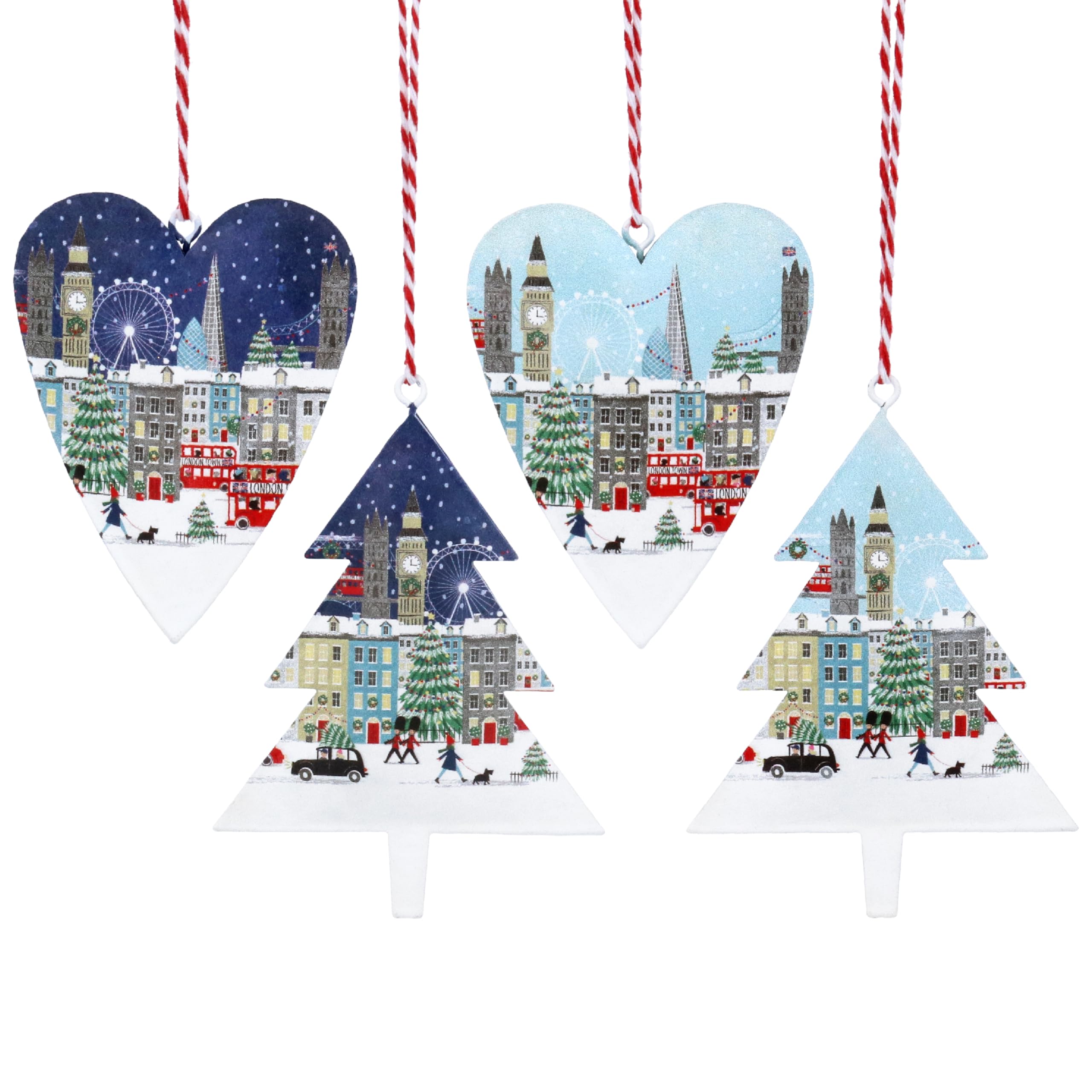 Gisela Graham London Scene Christmas Tree Decorations, Set of 4