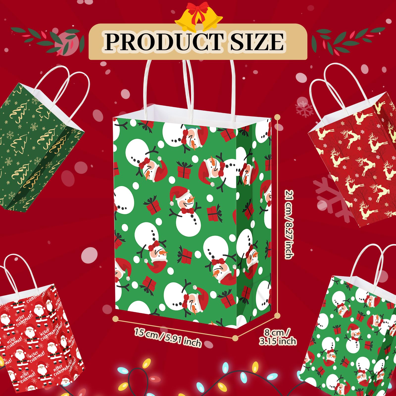 AmazingSpark Lot de 100 sacs cadeaux de Noël en vrac avec motif Père Noël, bonhomme de neige, arbre de Noël, élan, pour cadeaux de fête de Noël
