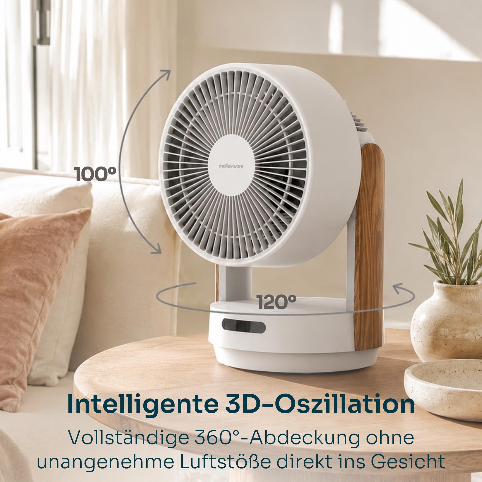 Mellerware Brizy Desk 360 Silence Tischventilator 360° Oszillation BLDC-Motor 20W 4 Geschwindigkeiten Fernbedienung