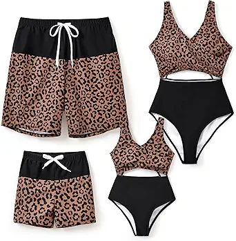 PATPAT Family Matching Swimsuits Swimwear Set for Couples Mommy and Me Striped Spliced Bathing One-Piece Swimsuits