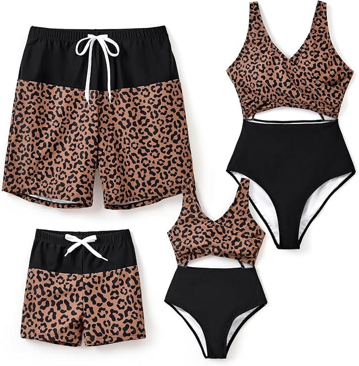 PATPAT Family Matching Swimsuits Swimwear Set for Couples Mommy and Me Striped Spliced Bathing One-Piece Swimsuits