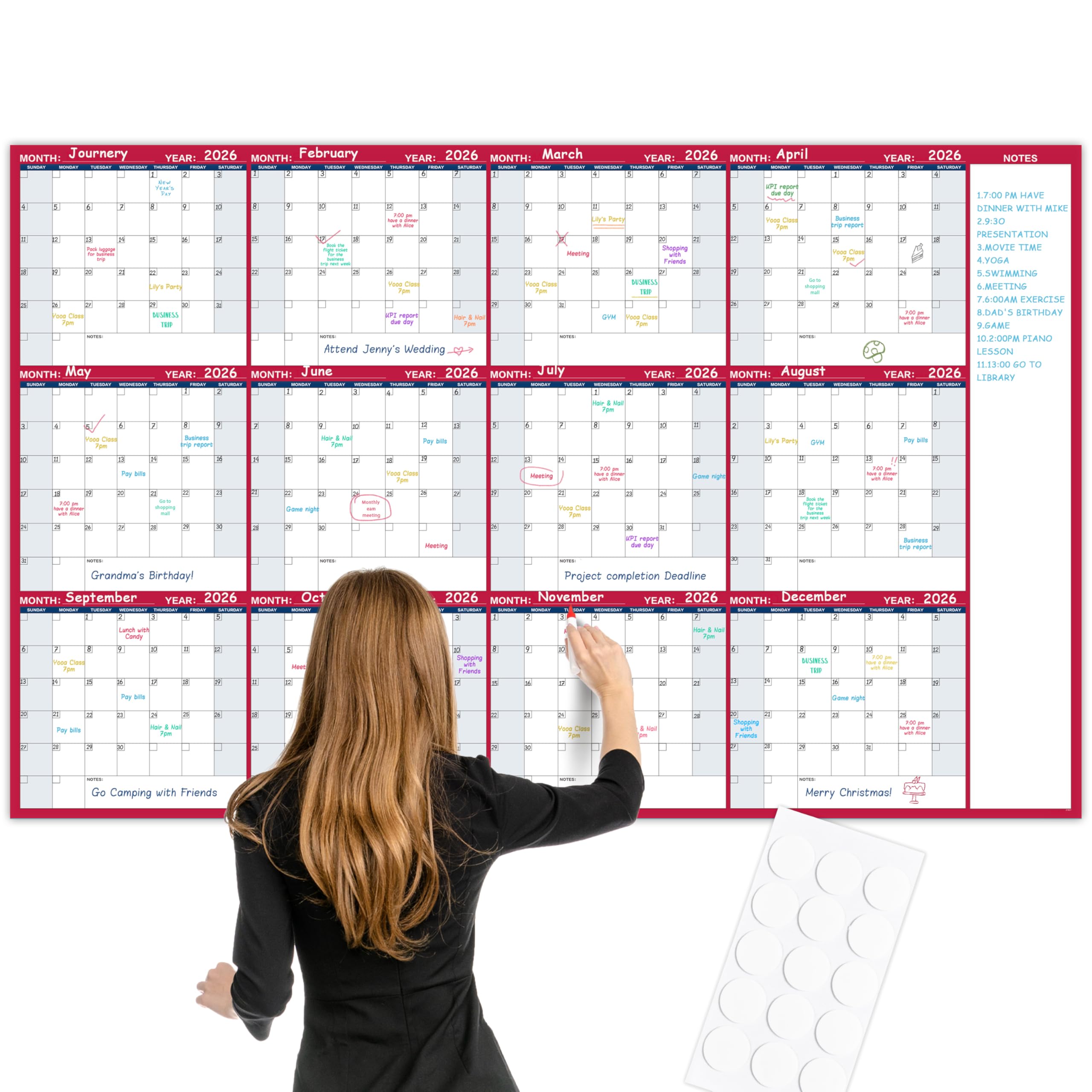 Large Dry Erase Calendar for Wall – Yearly Wall Calendar Dry Erase, 58" x 37", 12-Month Undated Blank Calendar Planner, Reusable Laminated Wall