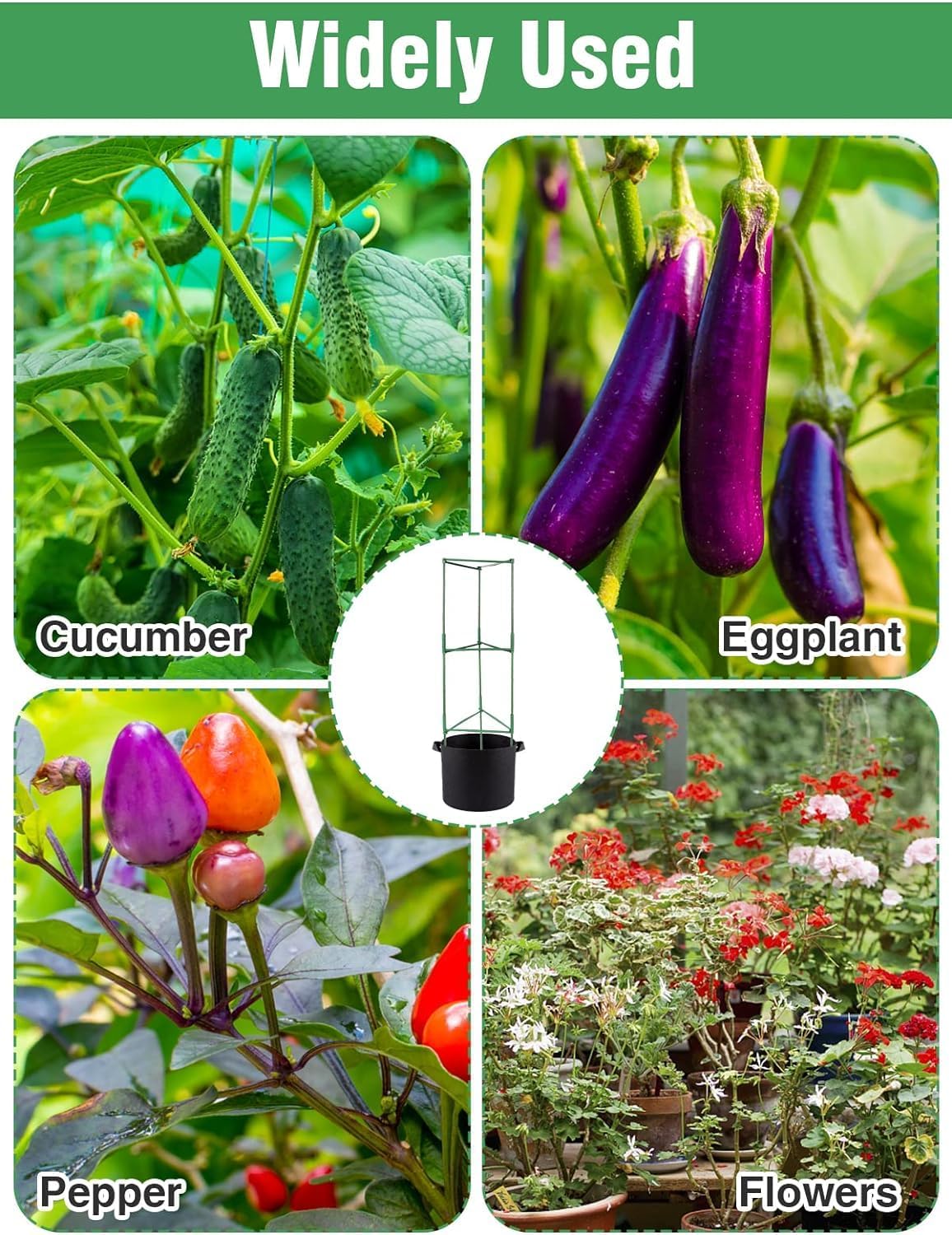 3 Sets Tomato Planter Kits - 48'' Tomato Cages with 10 Gallon Grow Bags and Garden Nettings, Stable Plant Support Trellis with Pots for Garden Vertical Climbing Plants Flowers Vegetable Vines