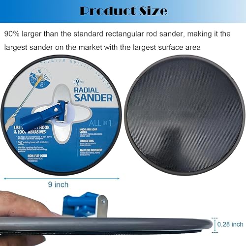 Miniatura 3 de Tonmp Lijadora de mano radial de 9 pulgadas, lijadora de paneles de yeso manual de gancho y bucle de 9 pulgadas para limpieza y pulido de paredes
