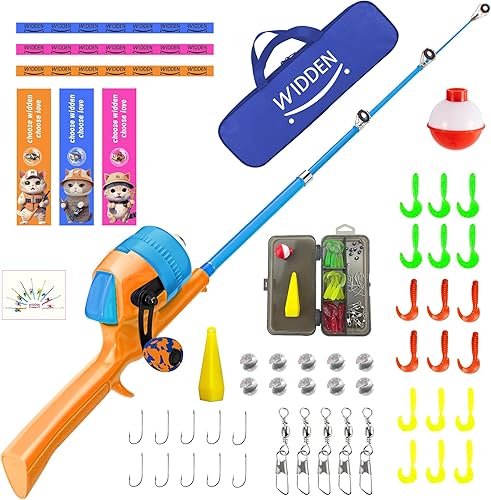 Miniatura 18 de Caña de pescar para niños, caña de pescar telescópica, caña de pescar plegable para niños y carrete con caja de aparejos, línea de pesca, flotador y