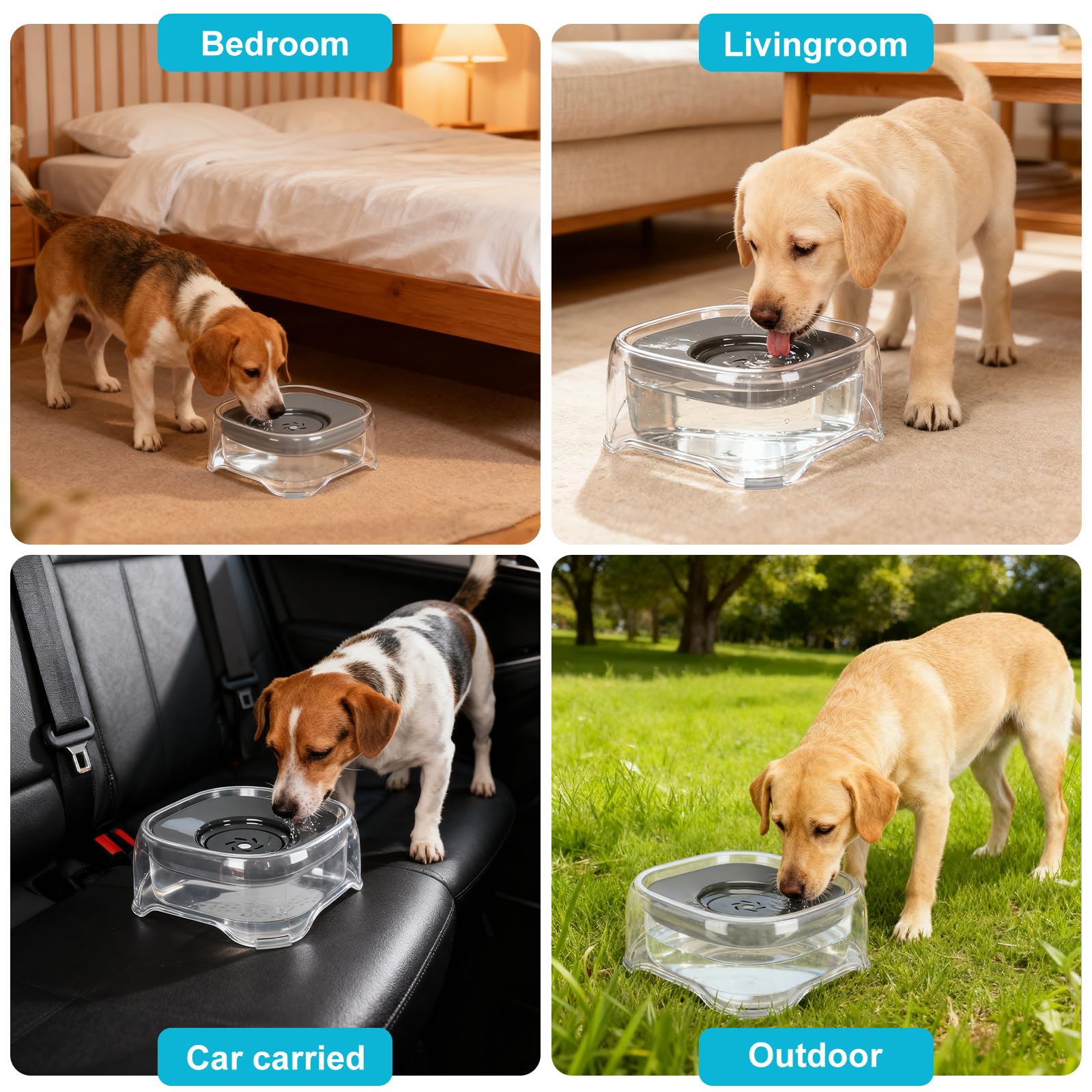 Ciotola dell'acqua per cani con disco galleggiante, 1,8 l, per bere lentamente, anti-troppopieno, anti-soffocamento, senza fuoriuscite, ciotola per animali domestici per cani, gatti, cuccioli, gattini
