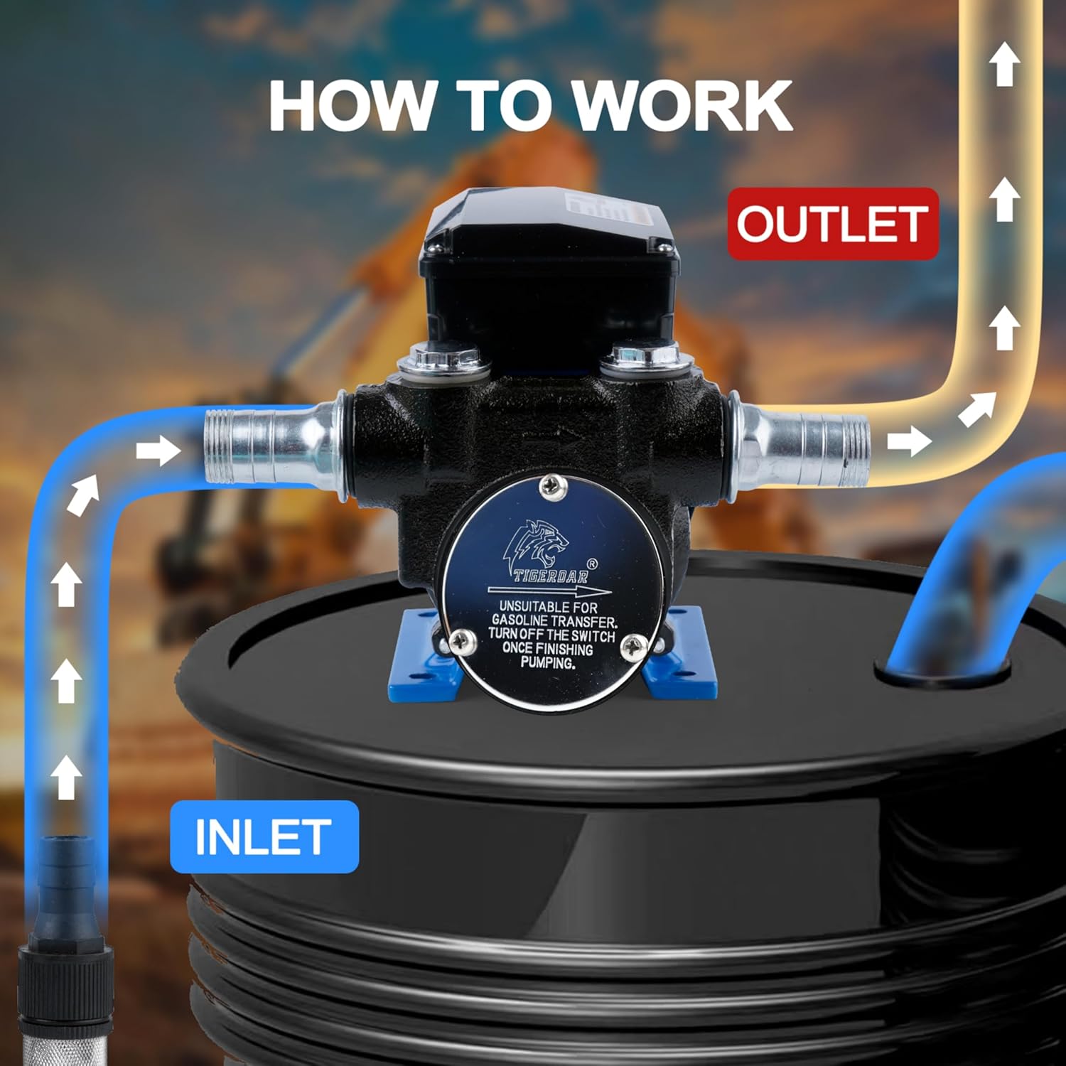 TIGEROAR Oil Transfer Pump 110V Electric Fuel Transfer Pump 18 GPM Kerosene Biodiesel Diesel Fuel Filling Oil Draining