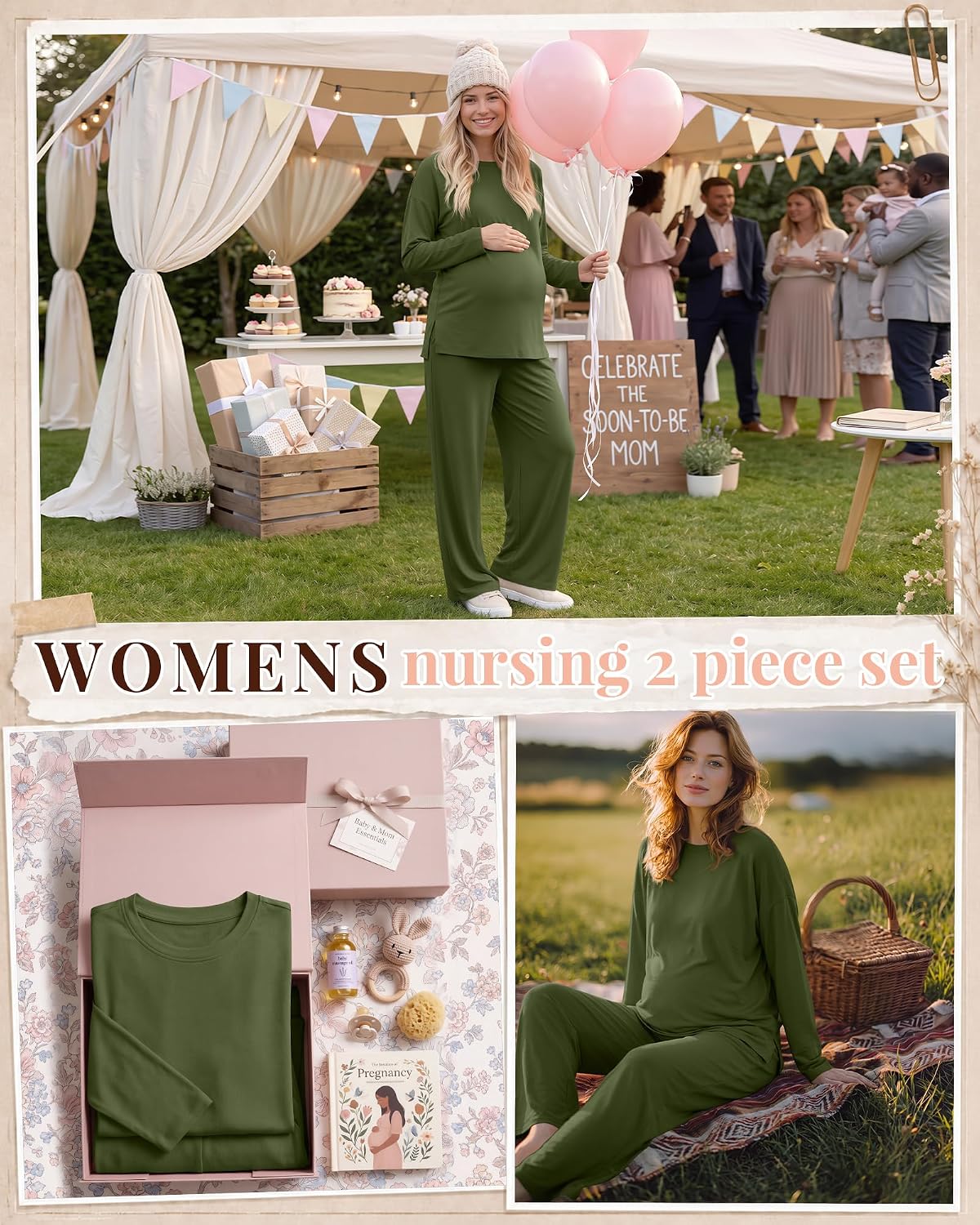Riyiper Womens Maternity 2 Piece Outfit Lounge Set Army Green XXL