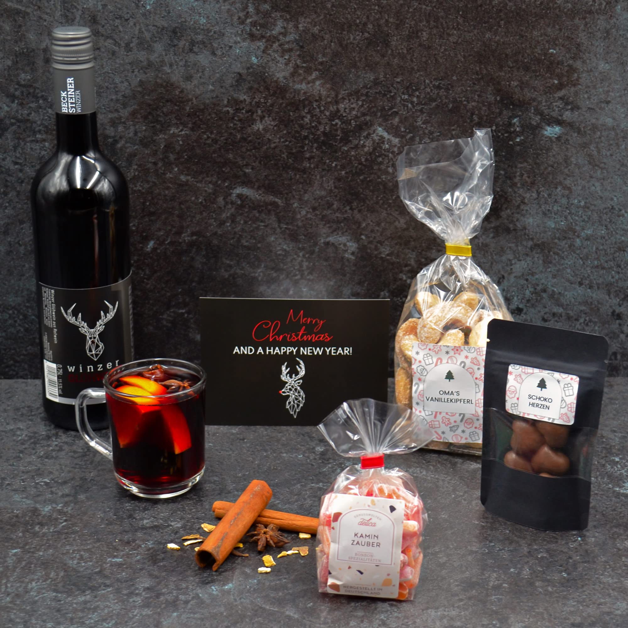 Glühwein Geschenkset „Nürnberg“ | Geschenkkorb mit Winzer Wein, Schokolade & Süßigkeiten | Geschenk Set zu Weihnachten