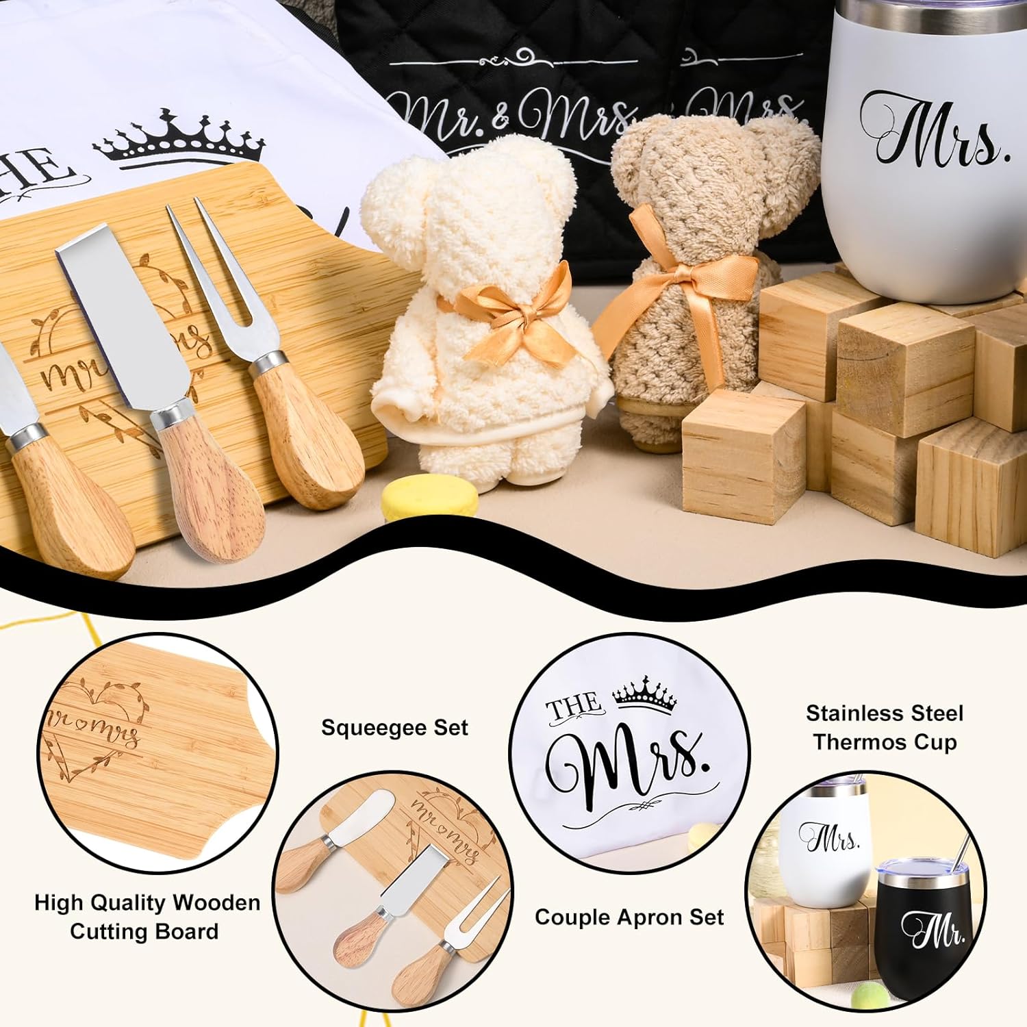Wedding Gifts for Couples Personalized Mr & Mrs Gifts Engagement Gift for Newlyweds Wedding Honeymoon Present with 12 oz Insulated Tumblers Charcuterie Boards and Knives Mr & Mrs Aprons Gloves - Image 3