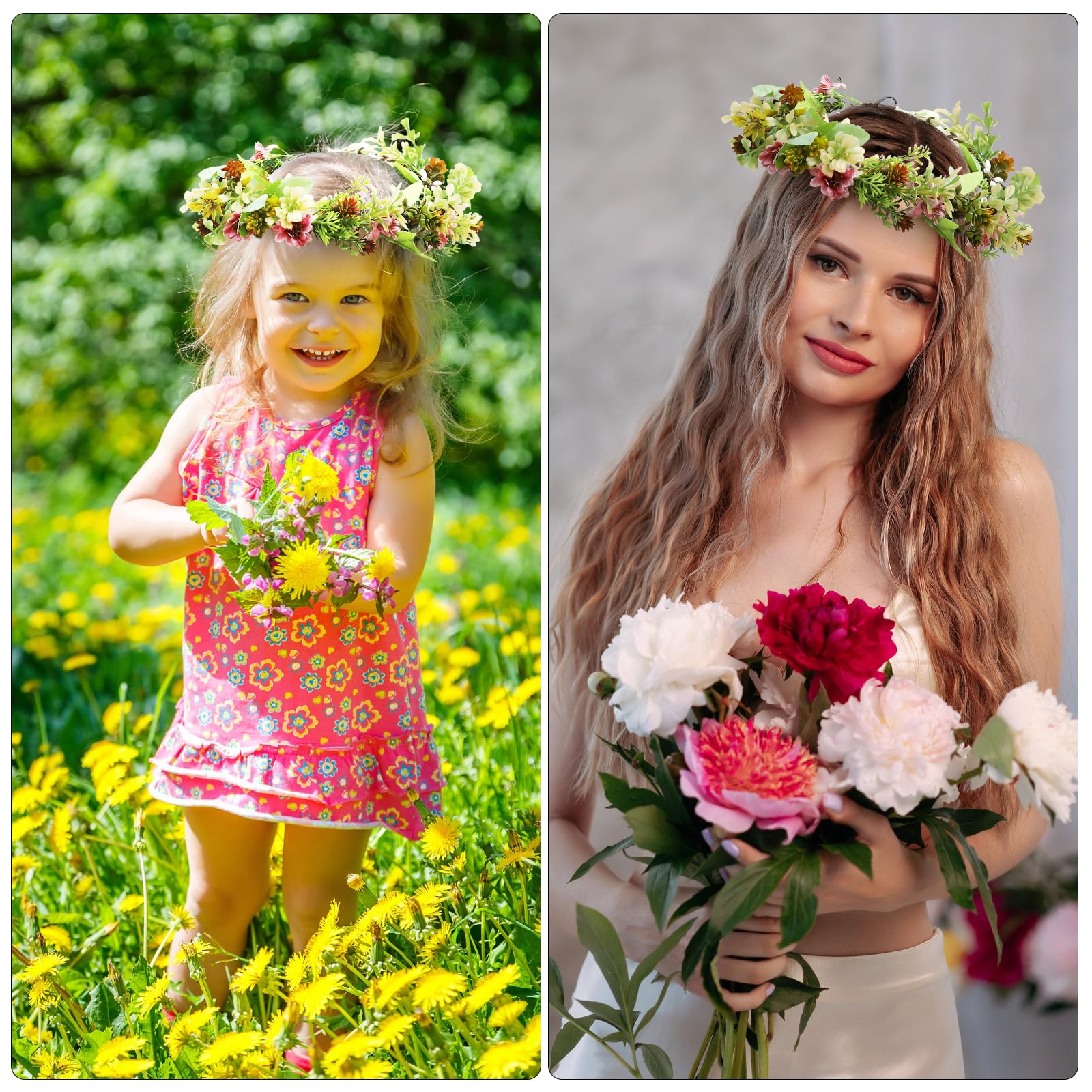 Corona floreale fascia per capelli con ghirlanda di fiori da sposa, fascia per capelli per feste di nozze, fiori di rosa, corona floreale boho, accessori per capelli per matrimoni, feste, fotografie