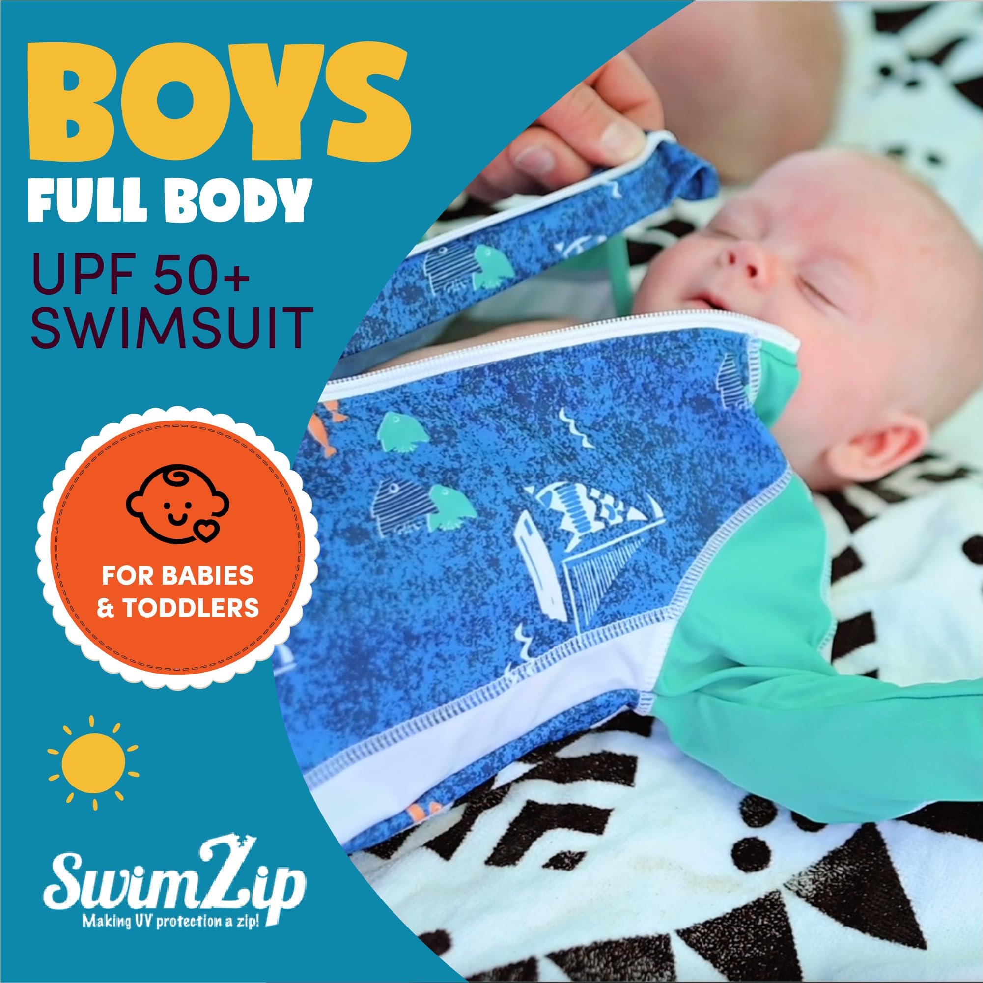 Swimzip Little Boy manga larga para niña con UPF 50 Protección Solar - Azul -
