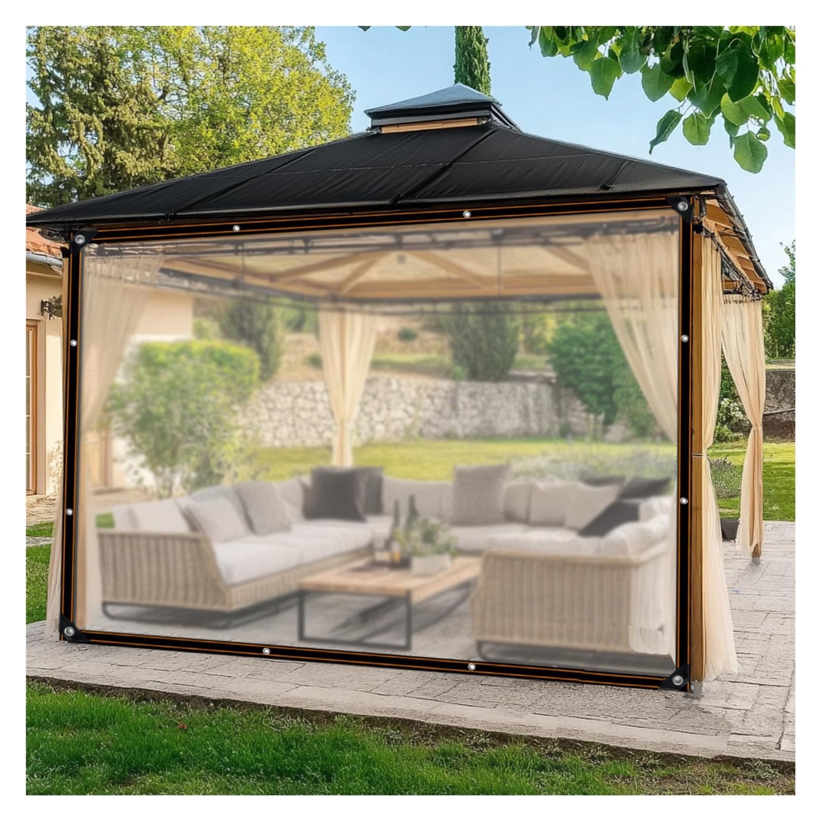 GJZQDKX WeatherResistant Clear Tarpaulin with Eyelets HeavyDuty Side Curtains for Gazebo rgola Porch & Cabana (16.4ft x 16.4ft)