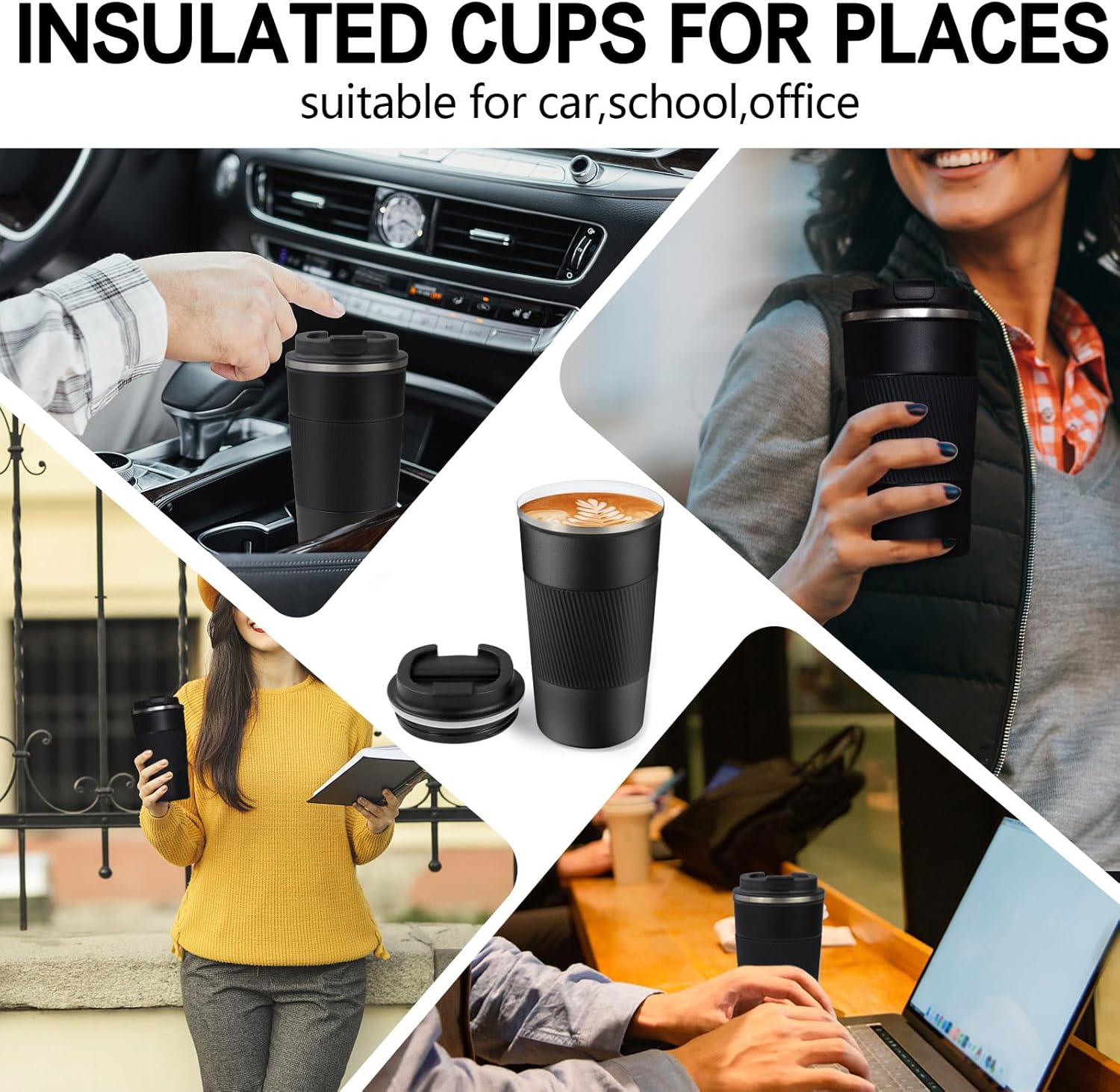 18oz Mug with Ceramic Coating Inside, Insulated Coffee Mug with Lid, Leak Proof Coffee Travel Mug, Travel Coffee Mug Fits in Car Cup Holder - Image 2